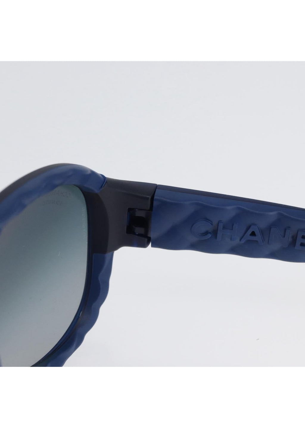 Chanel Black and Blue Quilted Sunglasses hinge