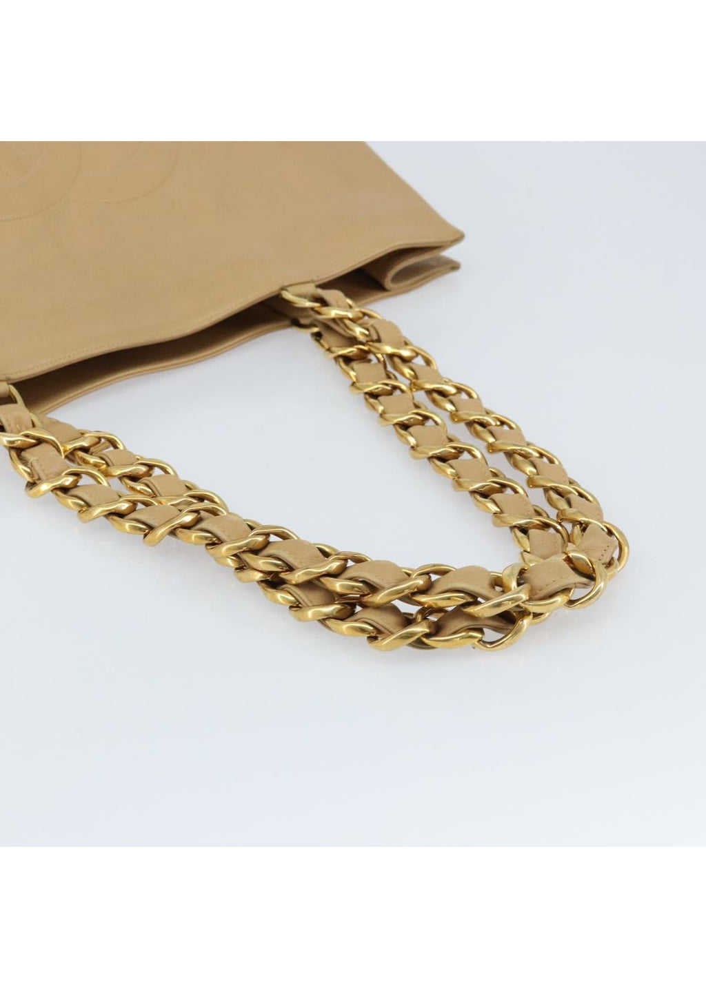 Chanel Tan Leather Chain Tote strap