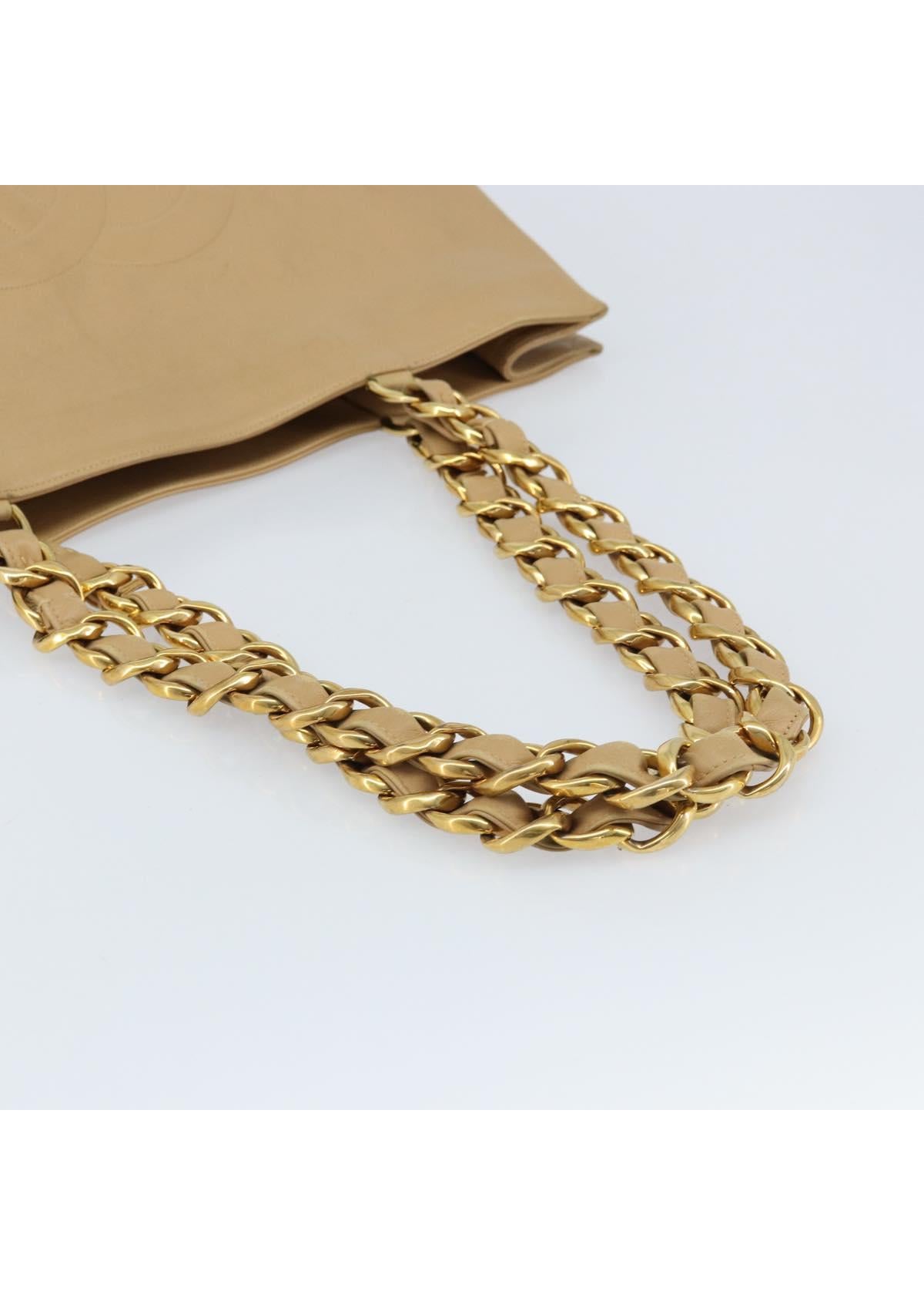 Chanel Tan Leather Chain Tote strap