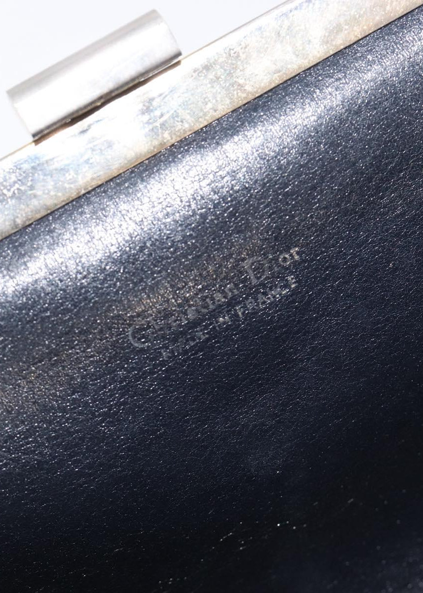 Dior Navy Monogram and Gold Clutch brand stamp
