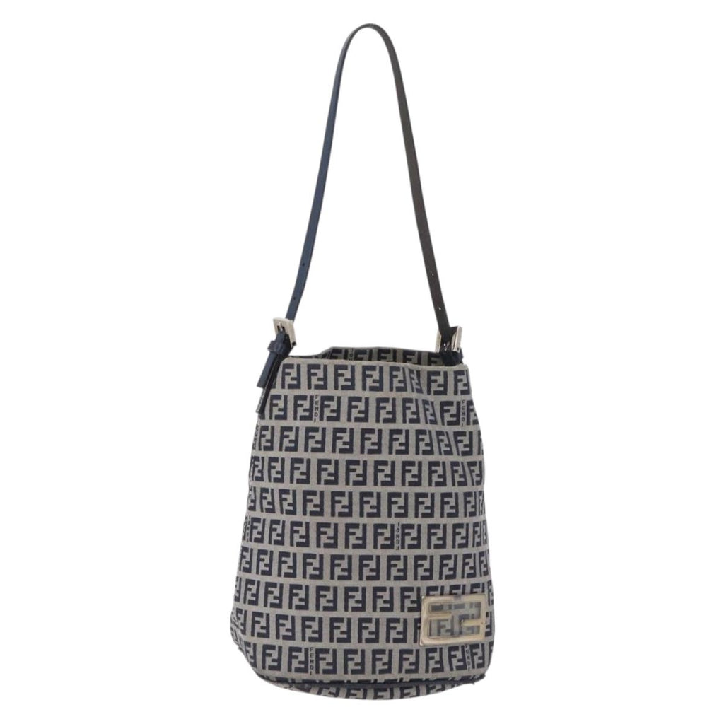 Fendi Navy Zucchino Canvas Bucket Bag front