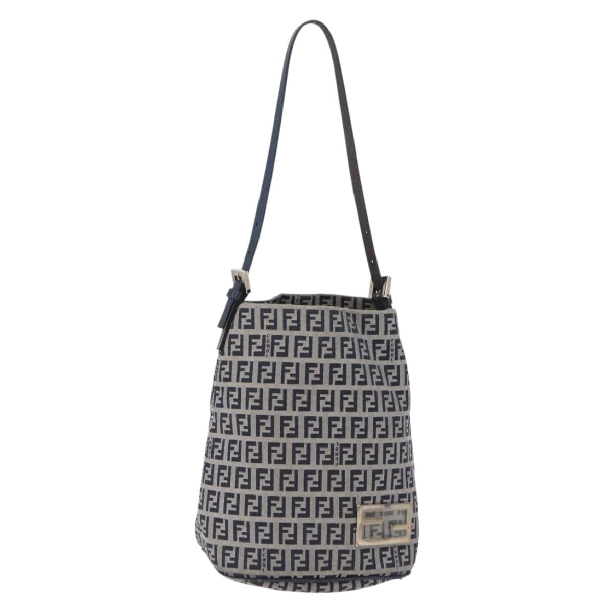 Fendi Navy Zucchino Canvas Bucket Bag front