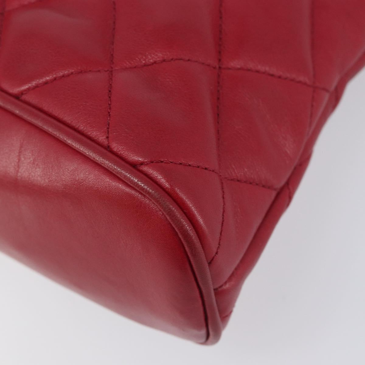 Chanel Red Quilted Lambskin Shoulder Bag corner detail