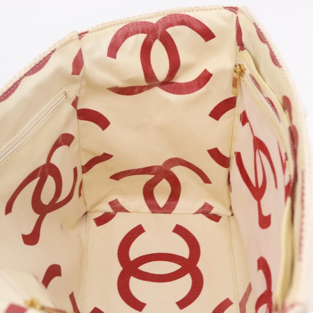 Chanel White Raffia Tote