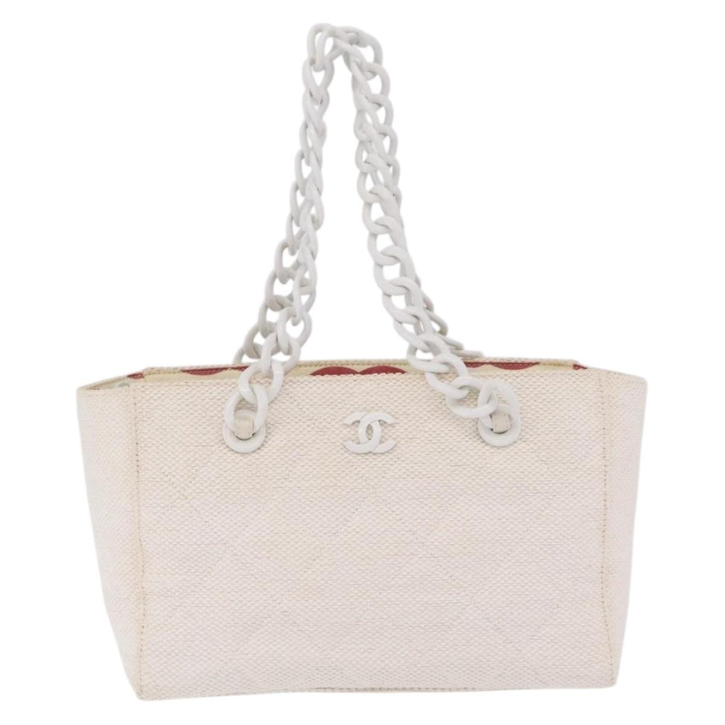 Chanel White Raffia Tote