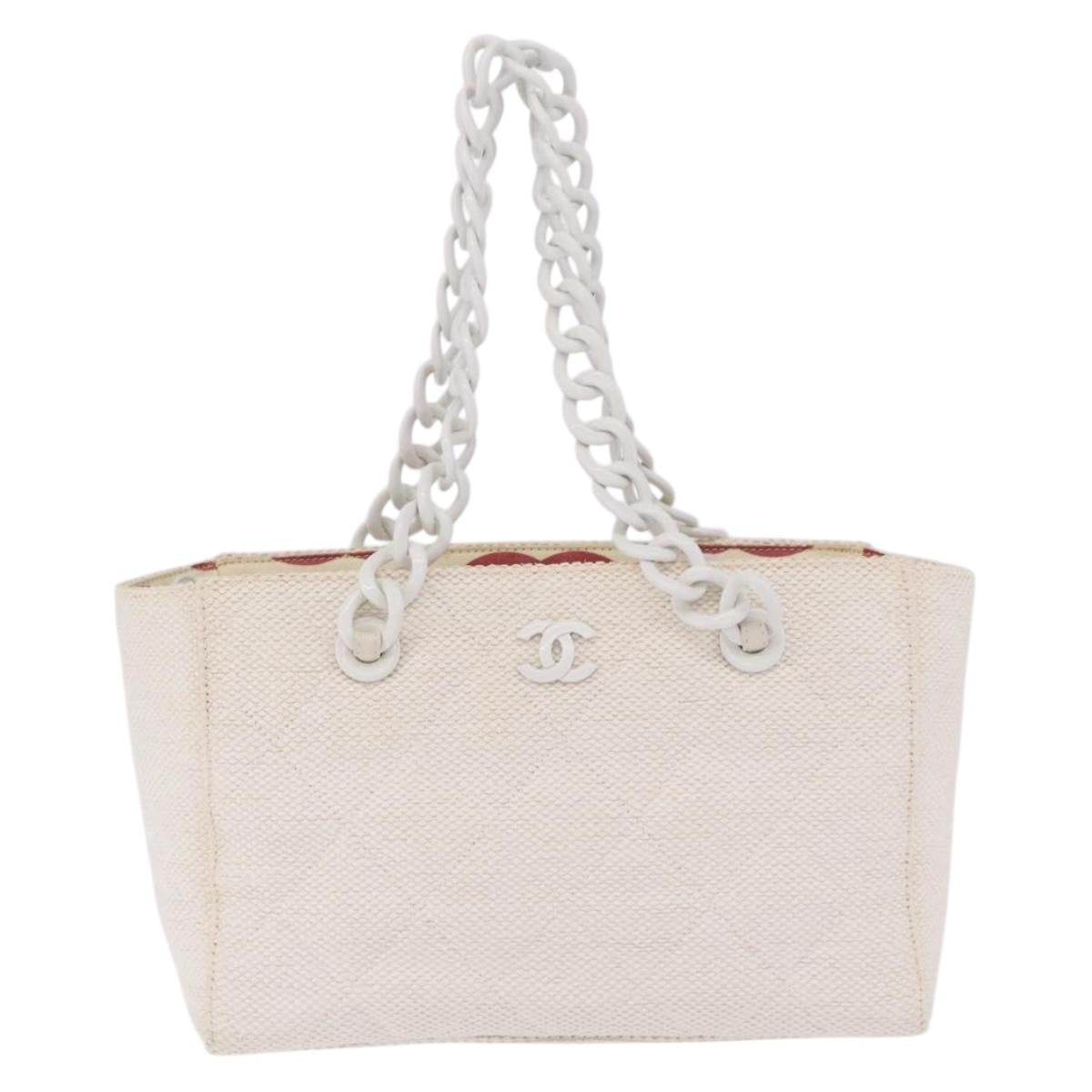 Chanel White Raffia Tote