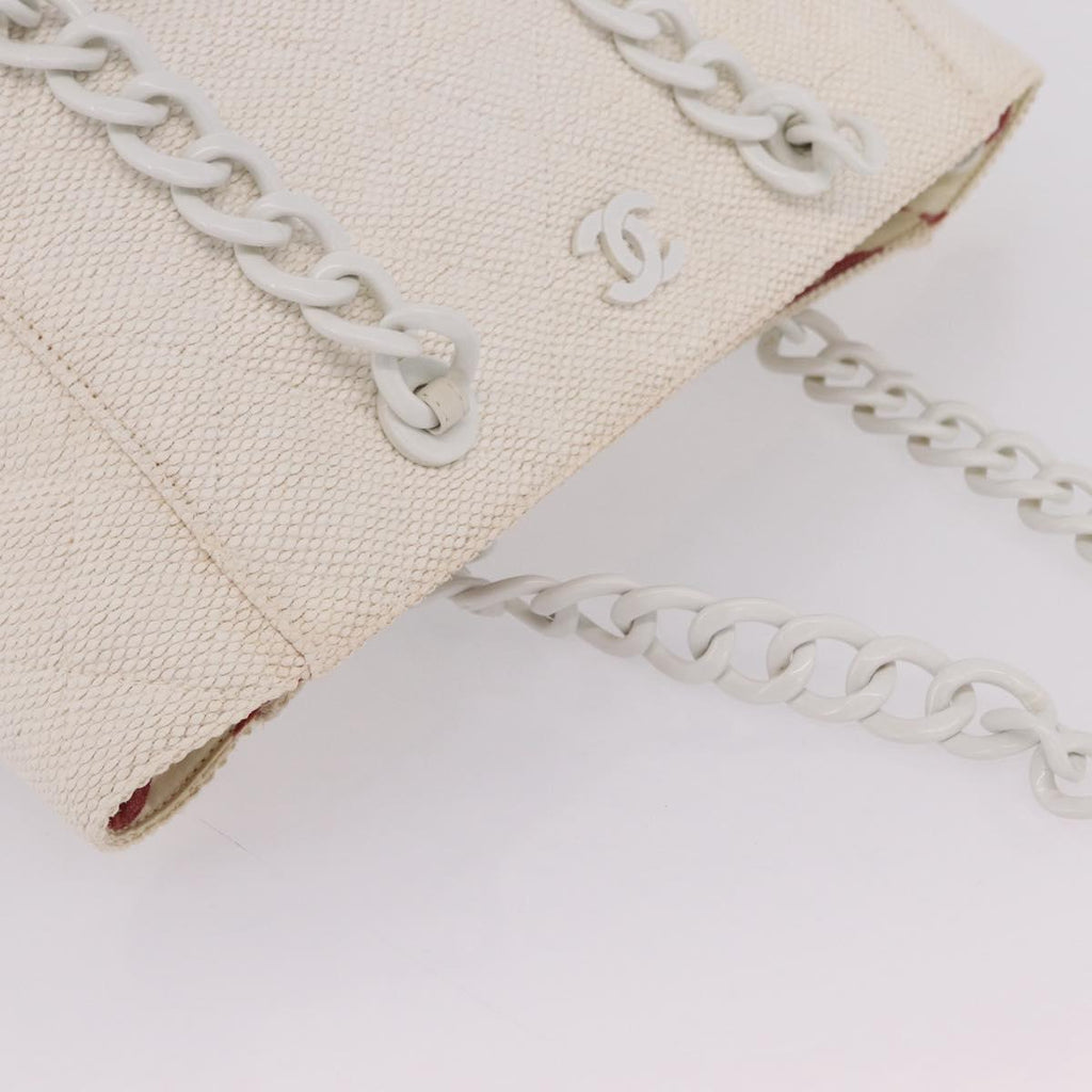 Chanel White Raffia Tote