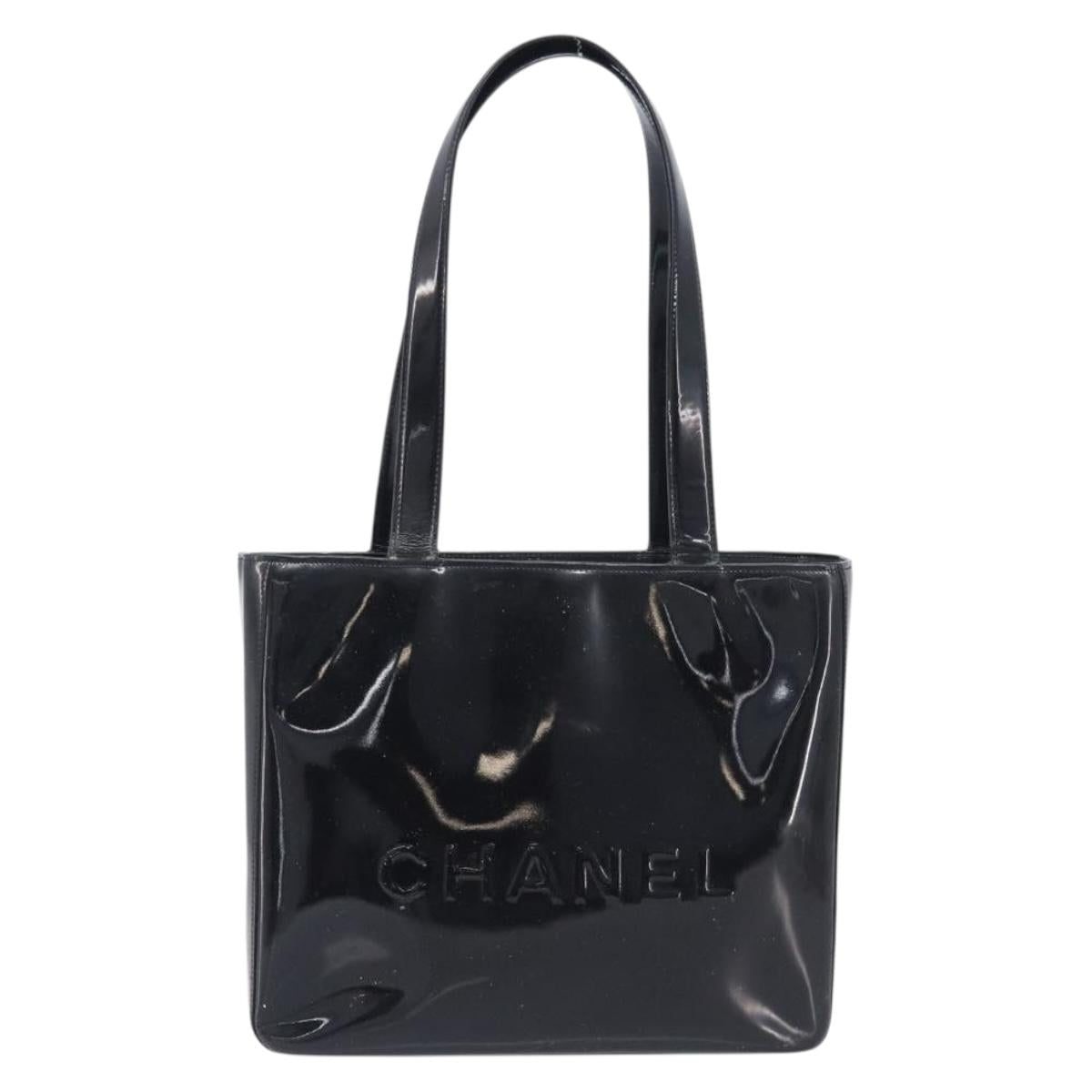 Chanel Black Patent Embossed Logo Tote