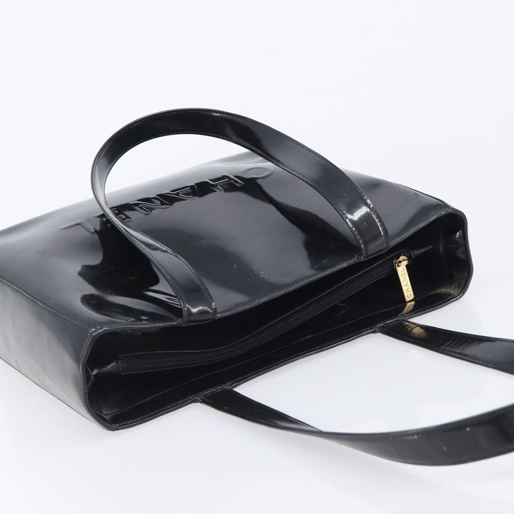 Chanel Black Patent Embossed Logo Tote