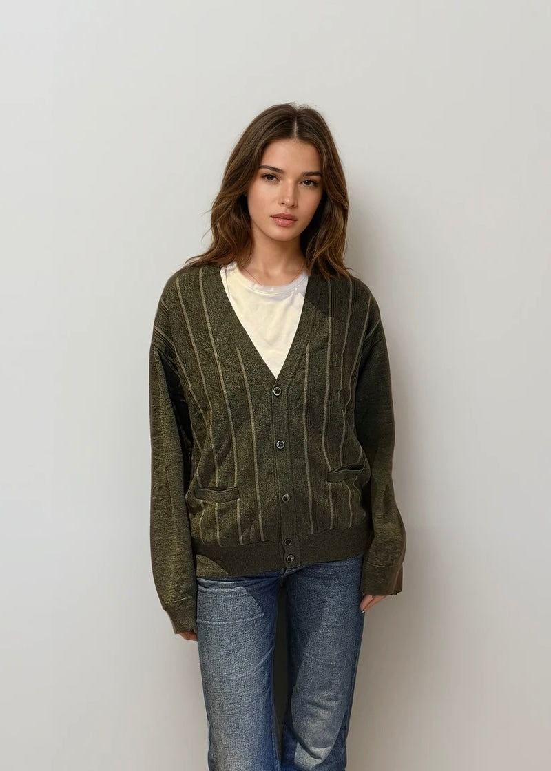 YSL Green Striped Cardigan