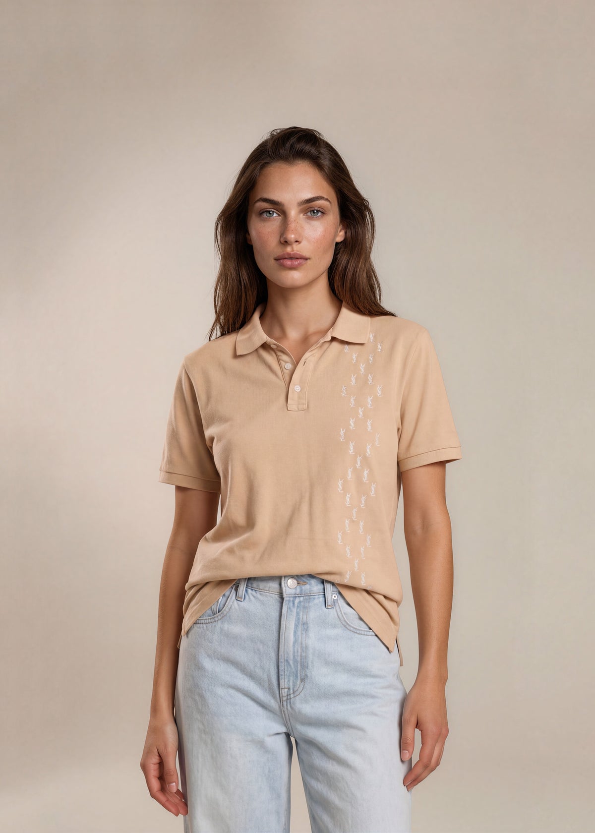 YSL Tan Collared Polo