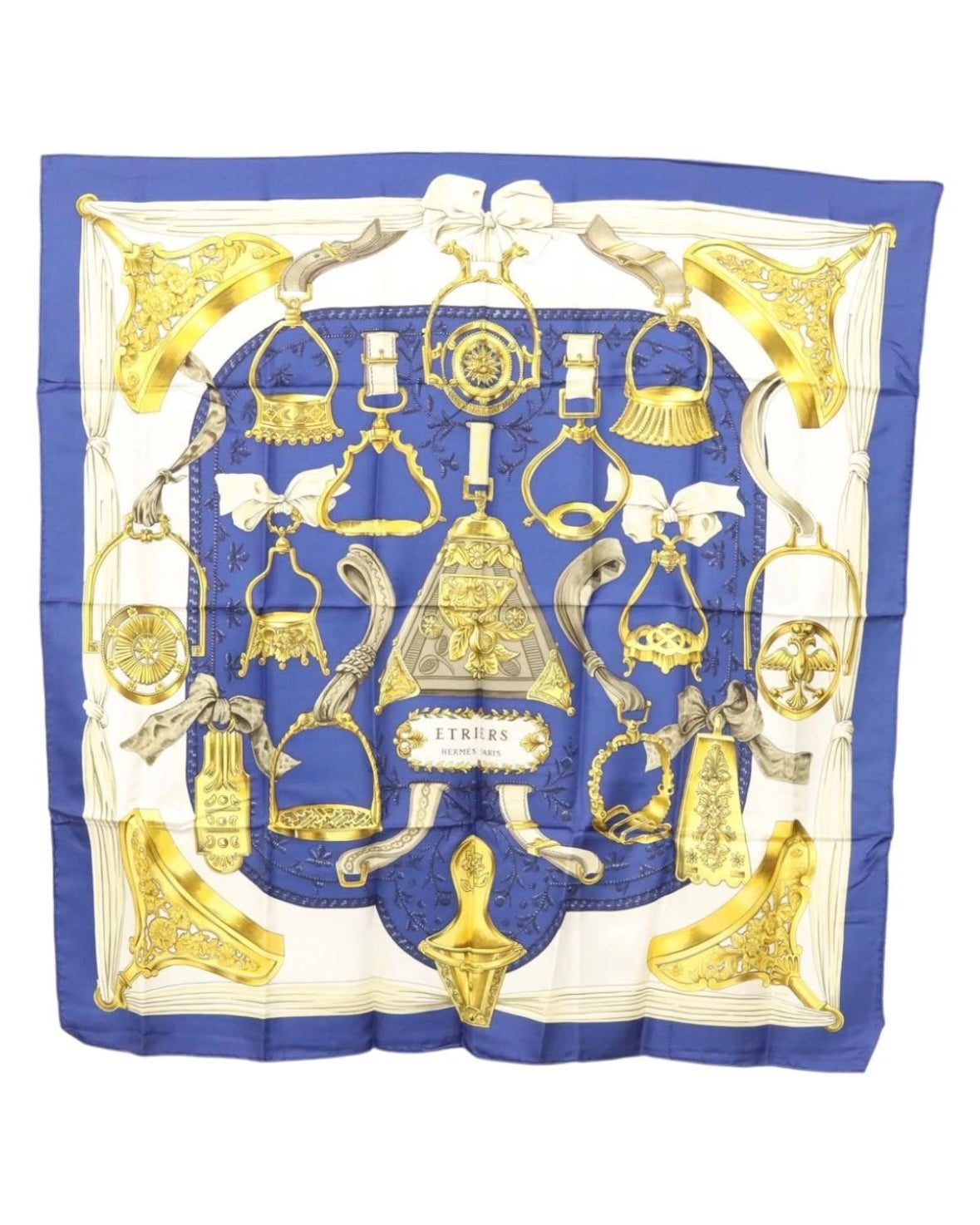 Hermès Navy and Gold Scarf