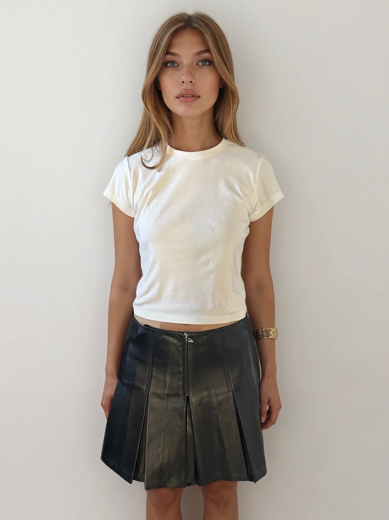 Bottega Veneta Leather Pleated Mini Skirt