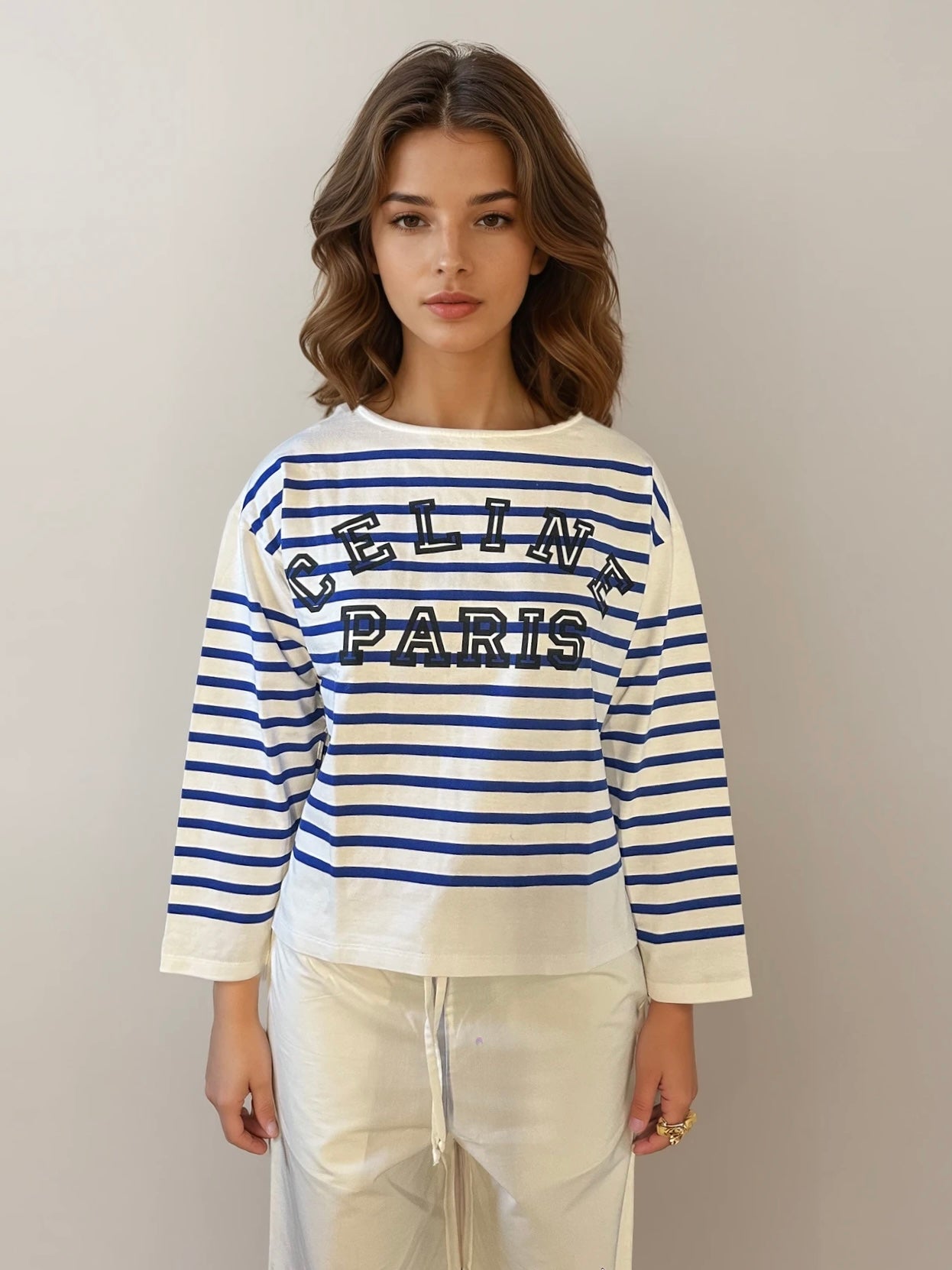 Celine Paris Striped Long Sleeve Tee