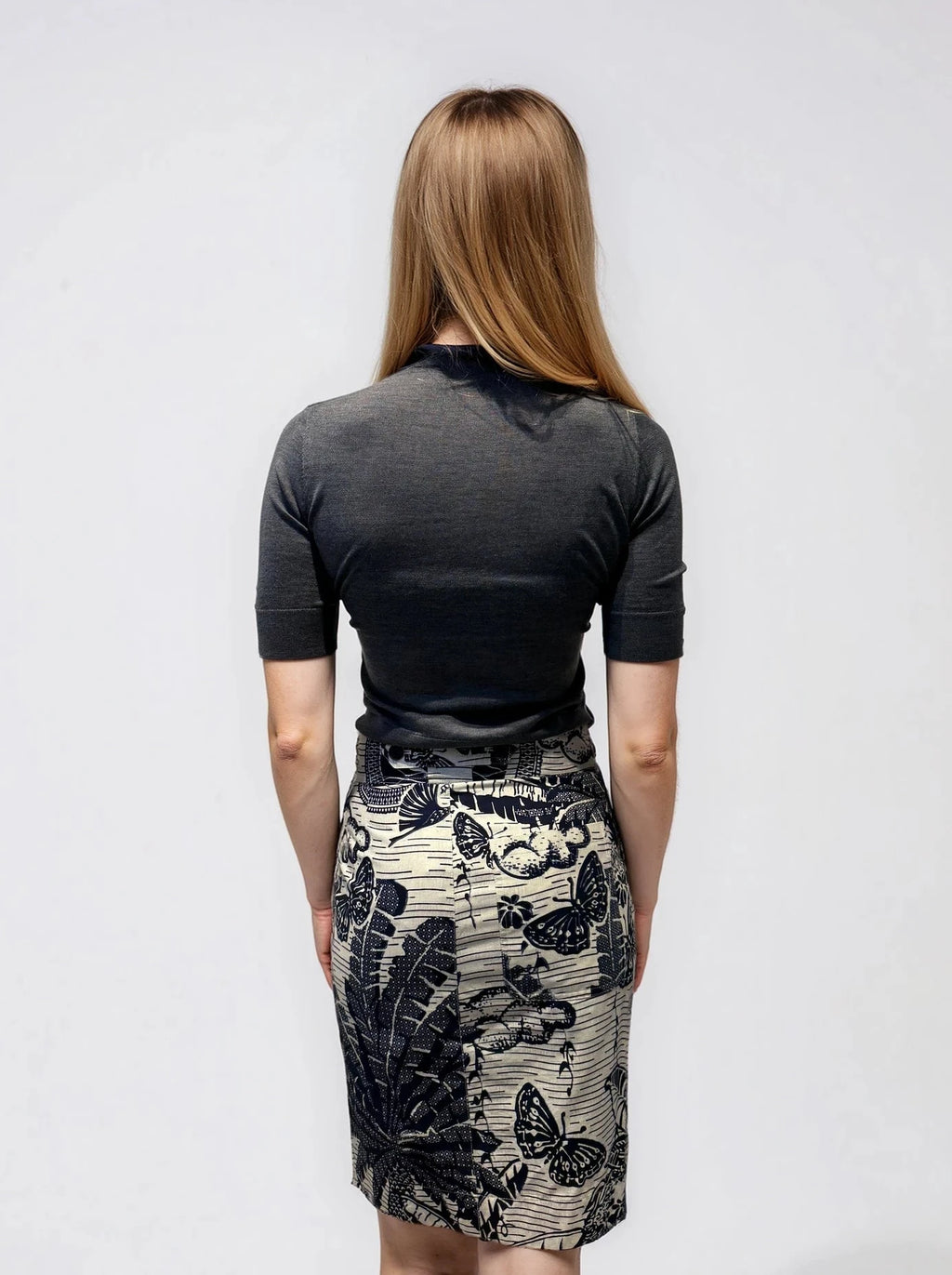 Dior Navy and Cream Butterfly Printed Skirt