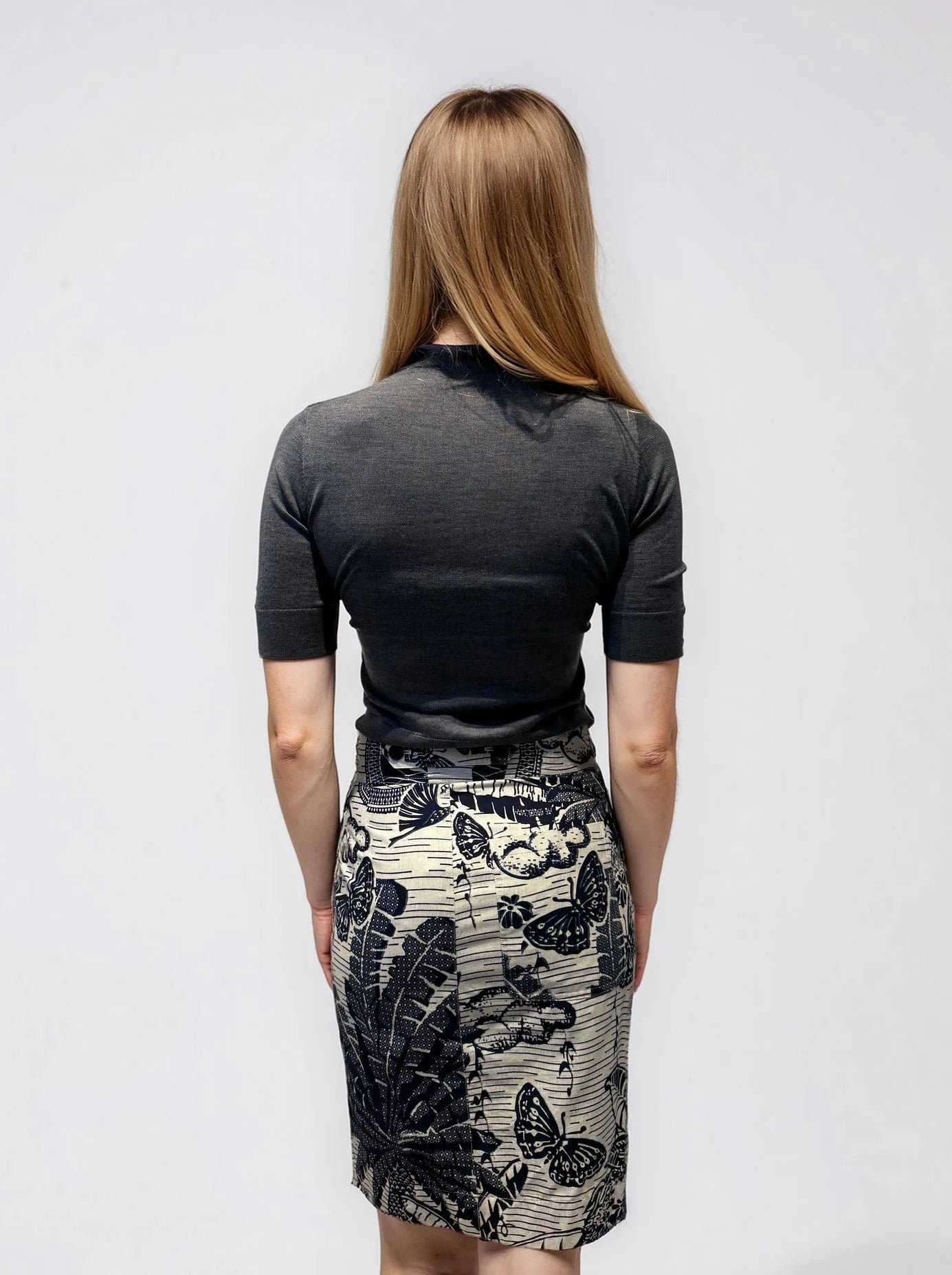 Dior Navy and Cream Butterfly Printed Skirt