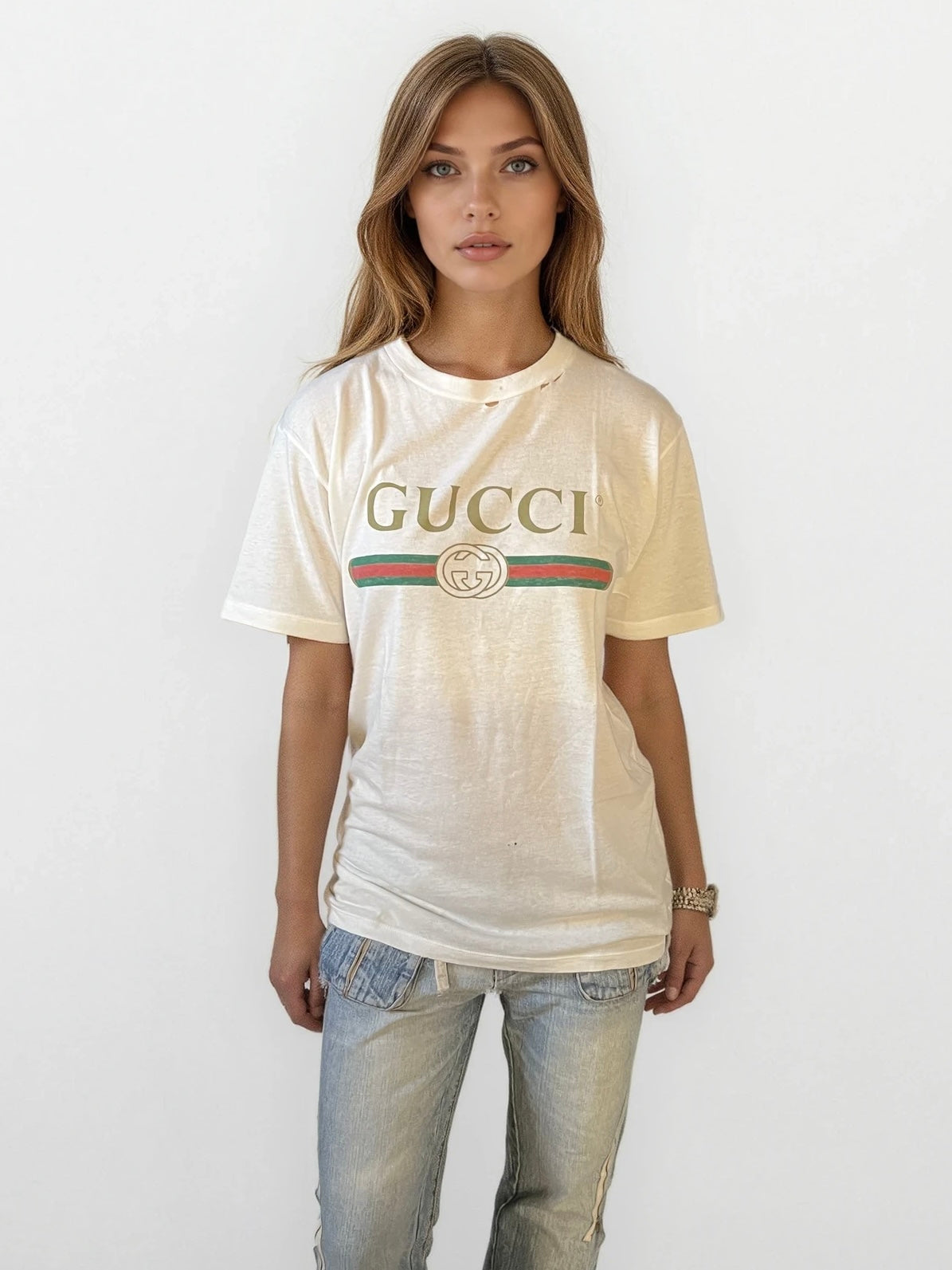Gucci White Spellout Tee