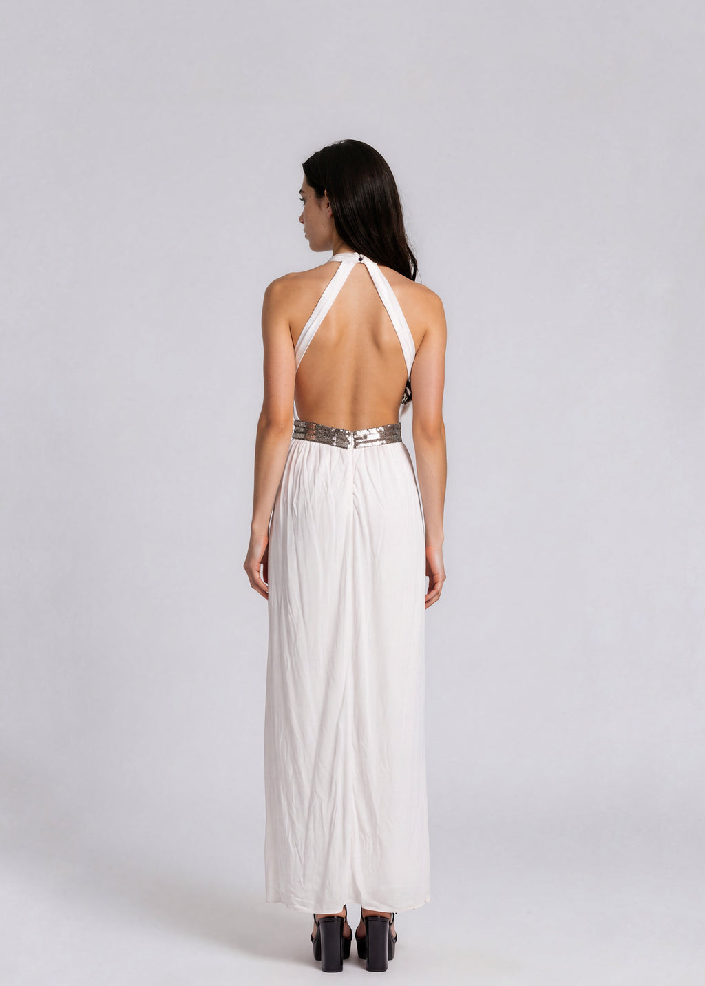 Yigal Azrouel White Backless Belted Maxi Dress