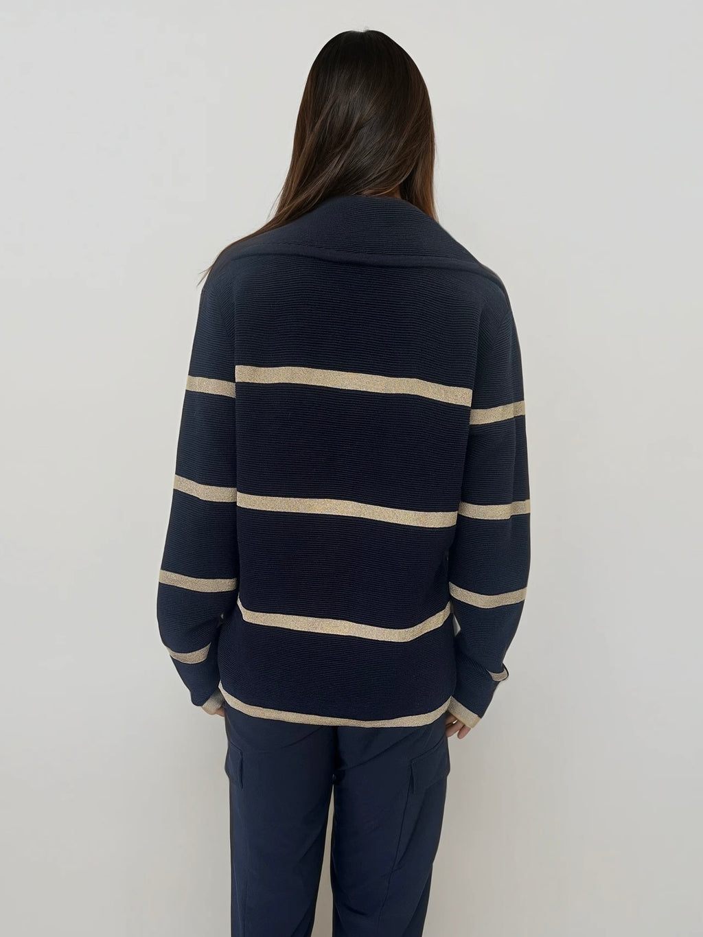 Escada Striped Zip Up Sweater