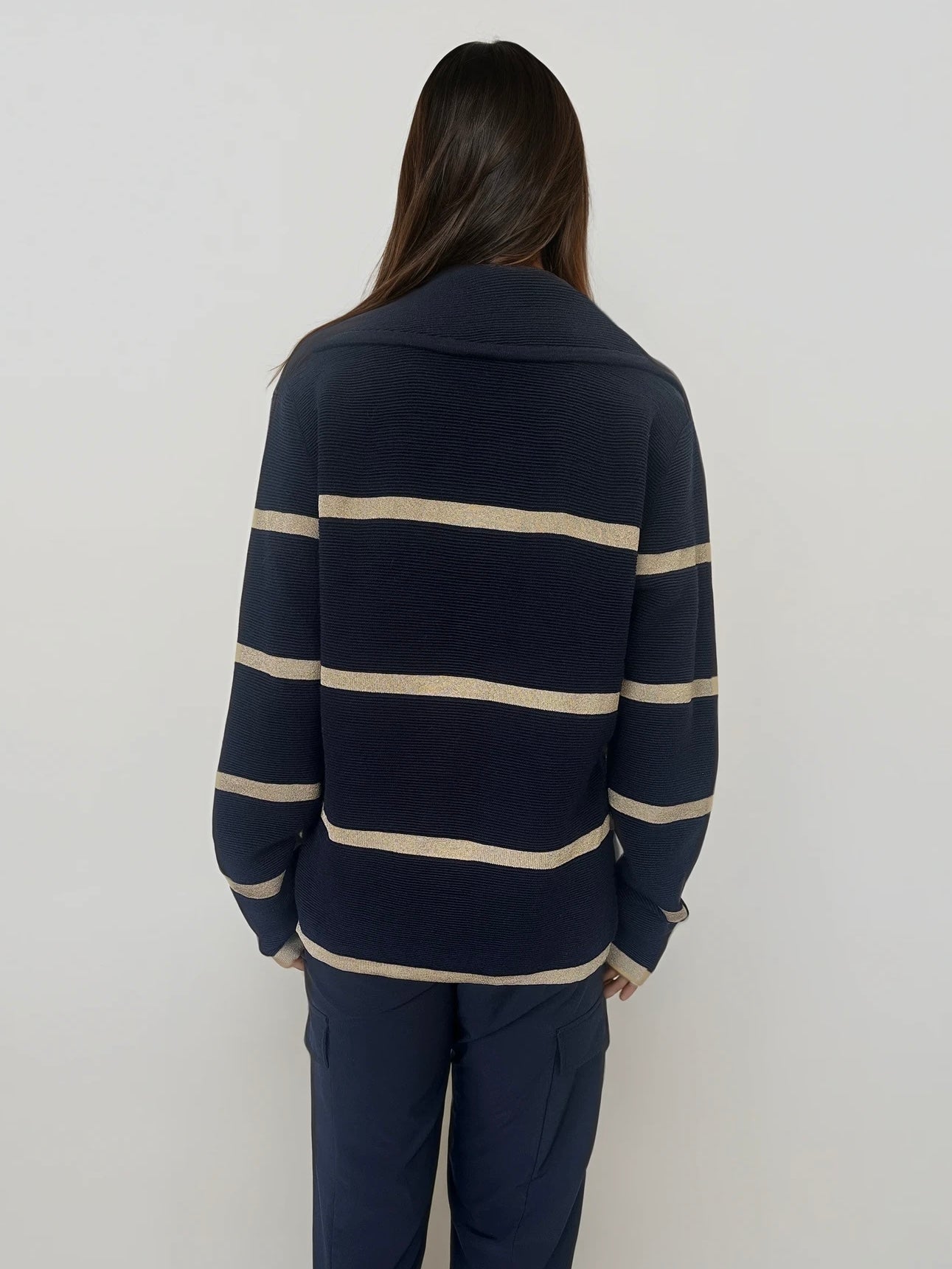Escada Striped Zip Up Sweater