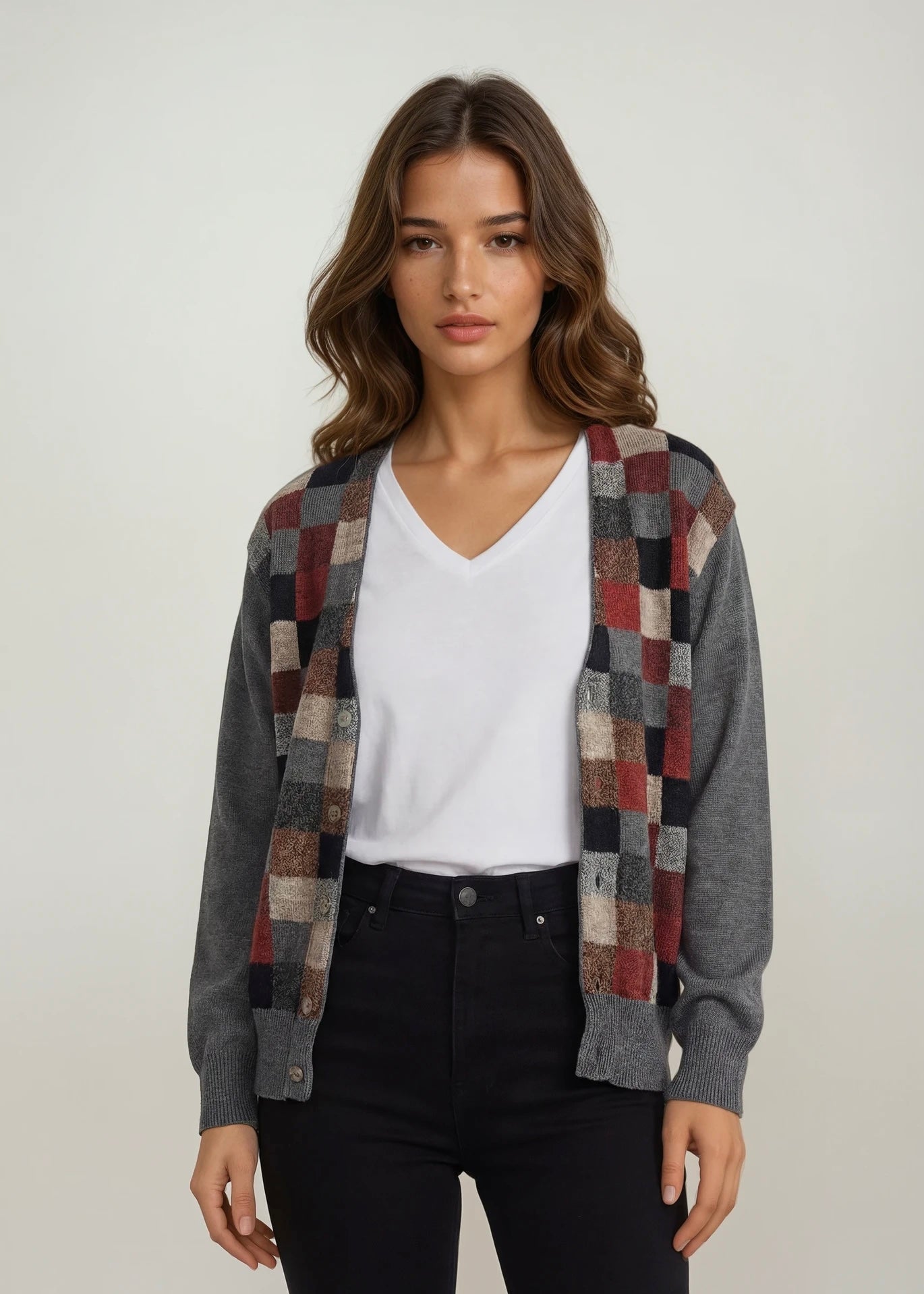 YSL Grey Patchwork Cardigan