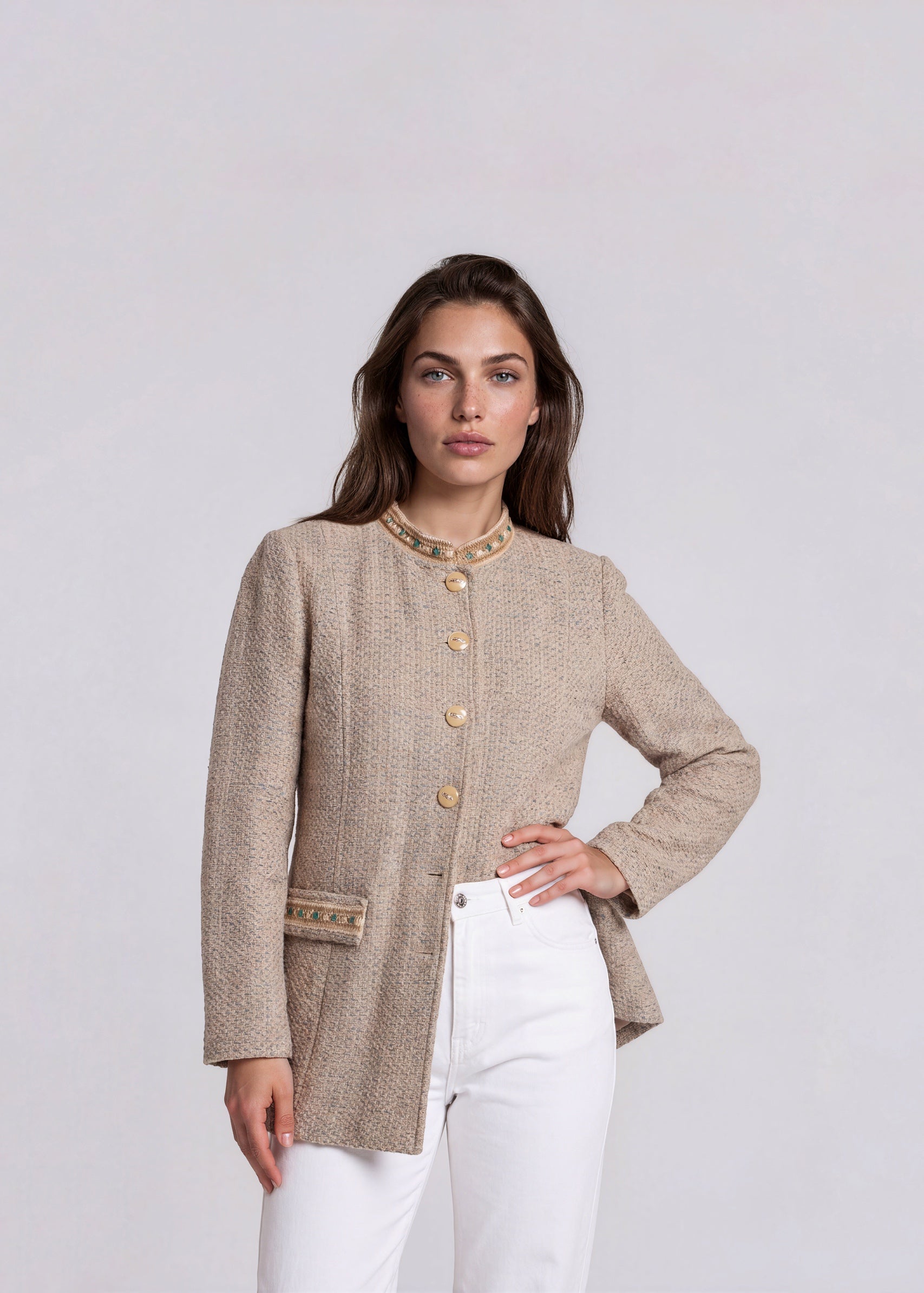 St John Cream and Blue Tweed Blazer