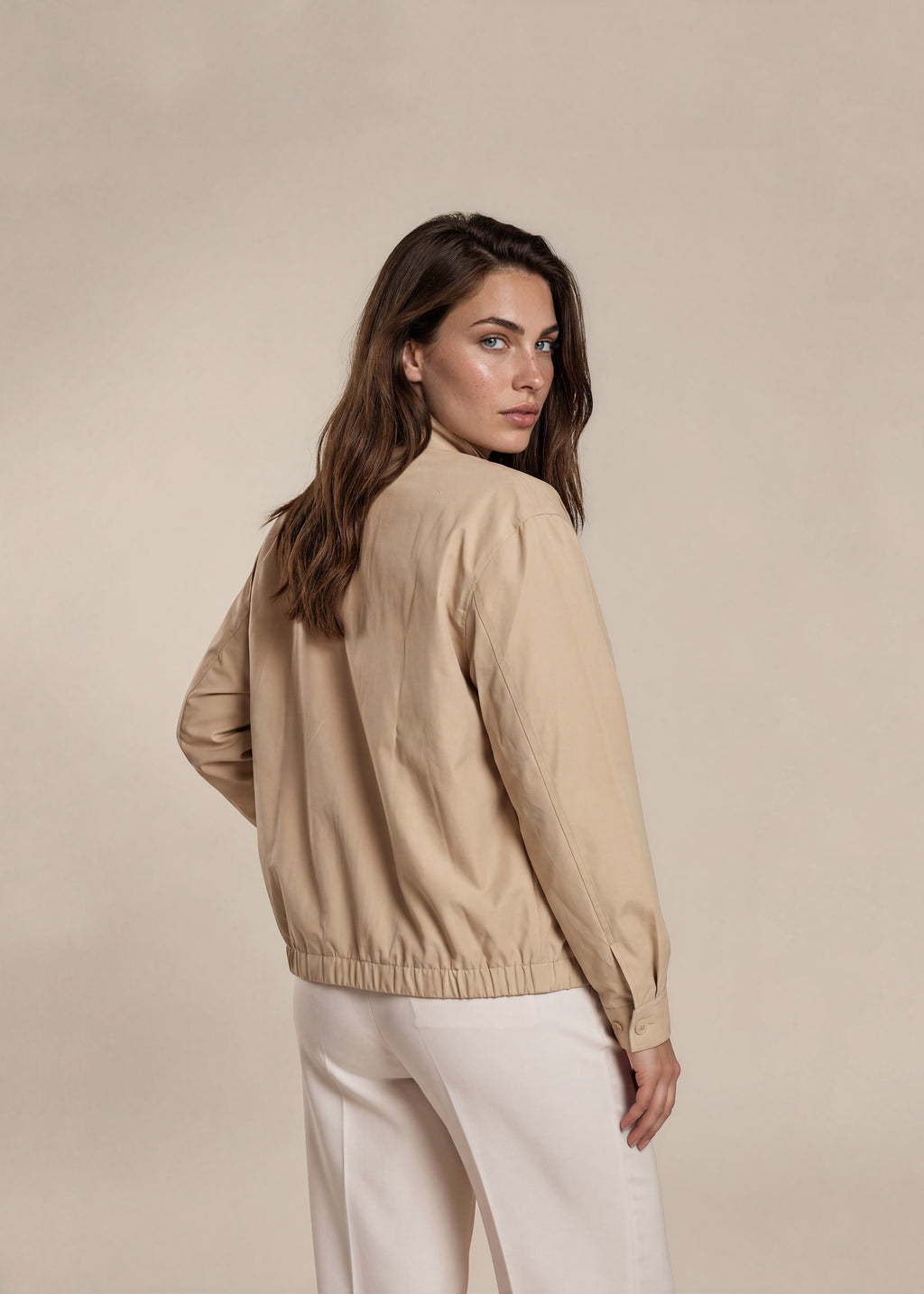 YSL Tan Windbreaker Bomber with Striped Collar