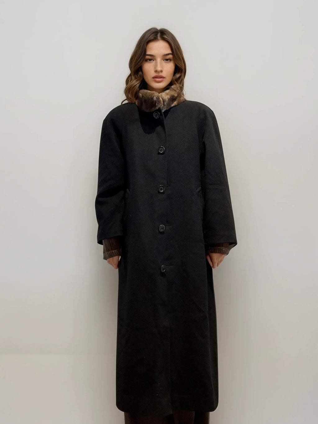 Black Wool Coat With Fur Collar