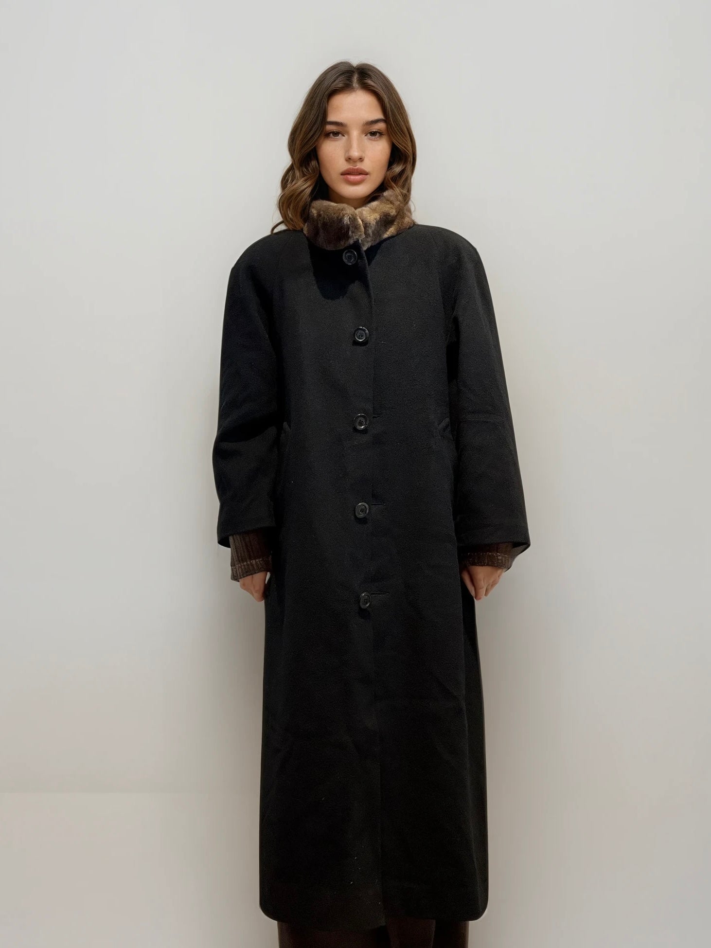 Black Wool Coat With Fur Collar