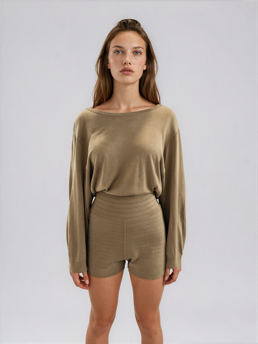 Alaia Tan Long Sleeve Romper