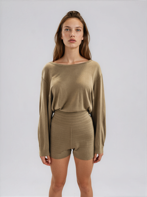 Alaia Tan Long Sleeve Romper