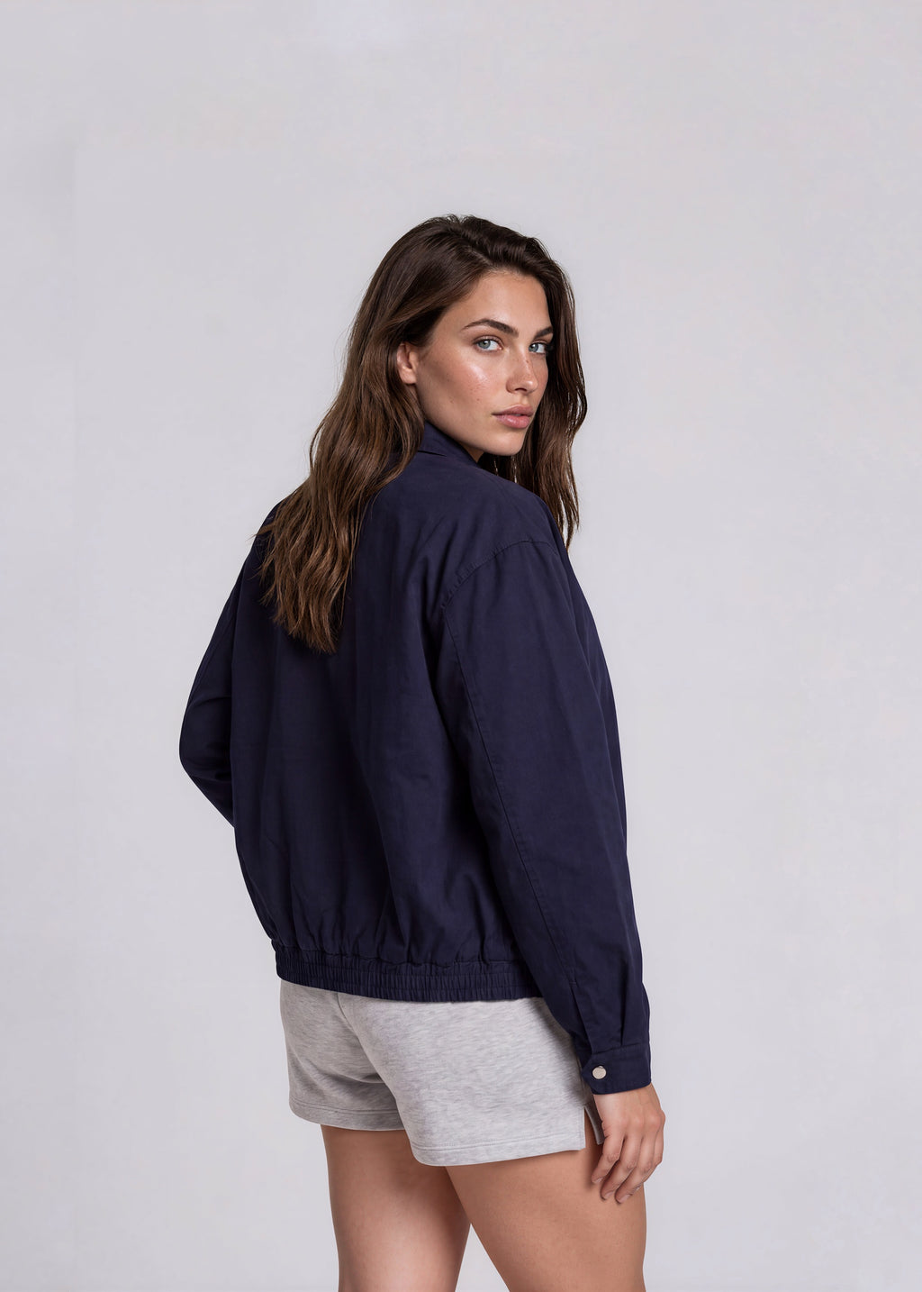 YSL Navy Collared Snap Shoulder Bomber