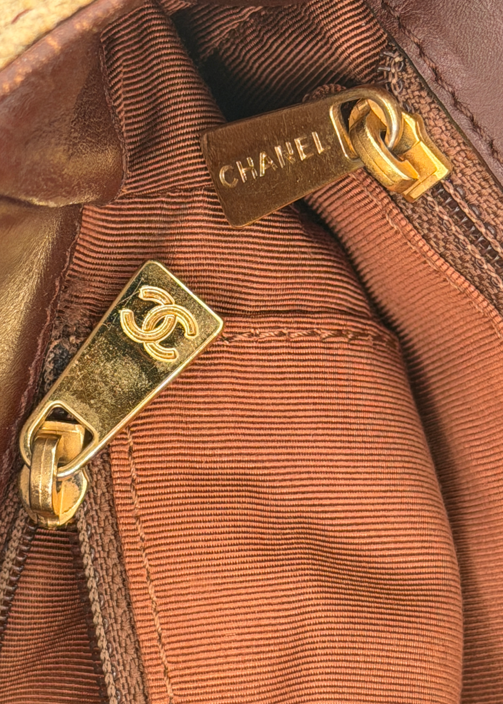Chanel Brown Leather and Canvas Handbag