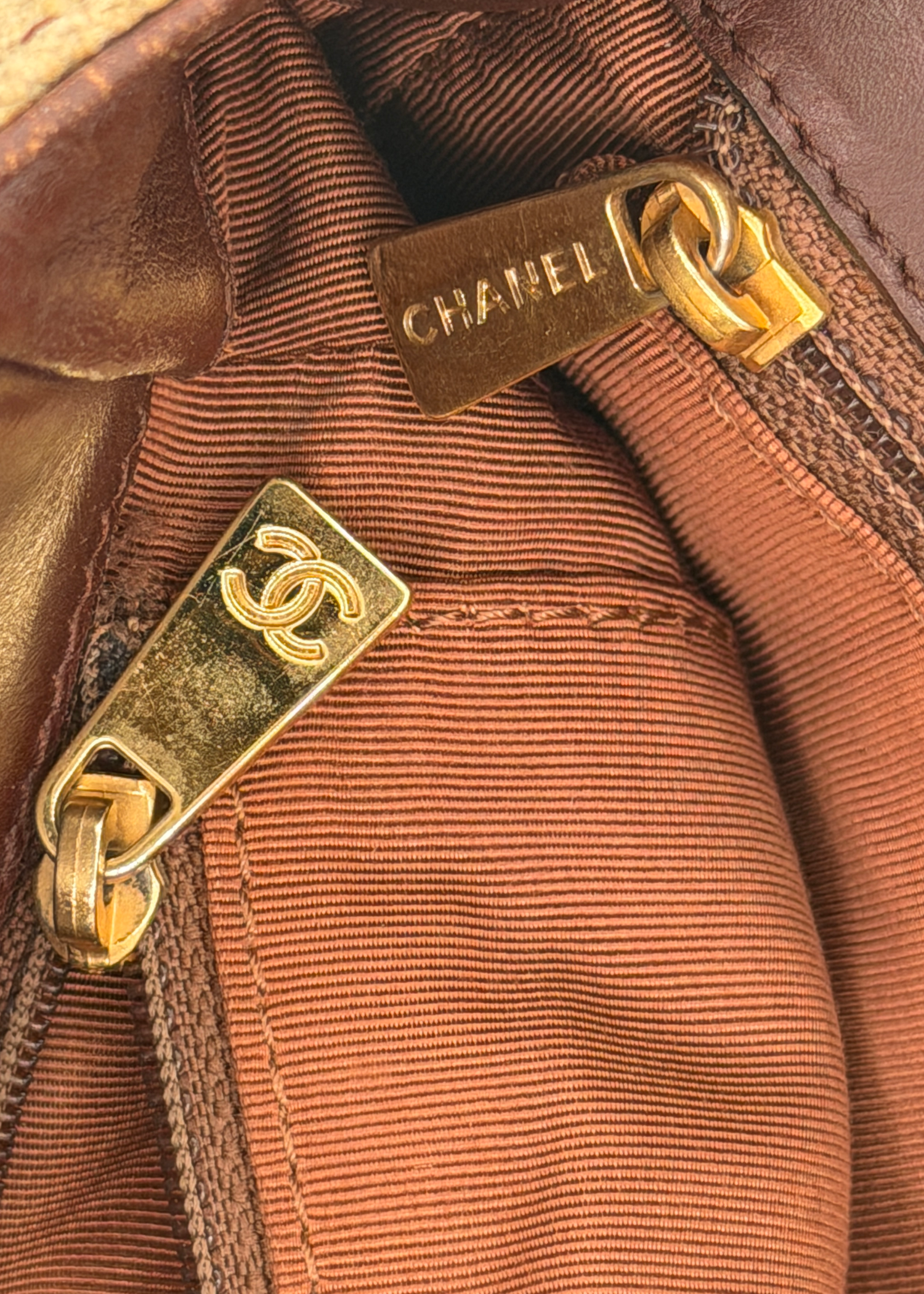 Chanel Brown Leather and Canvas Handbag