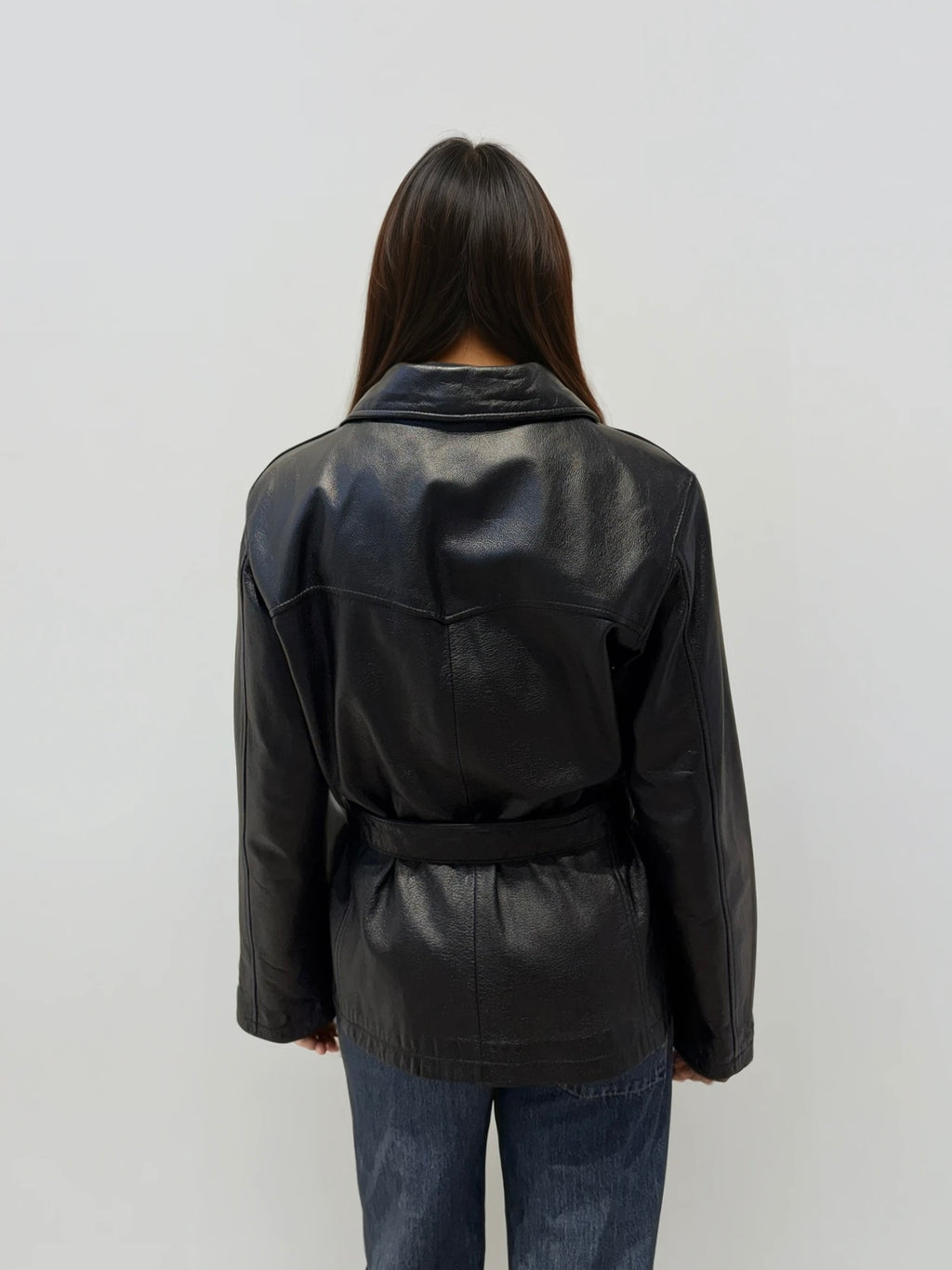 Black Leather Belted Jacket