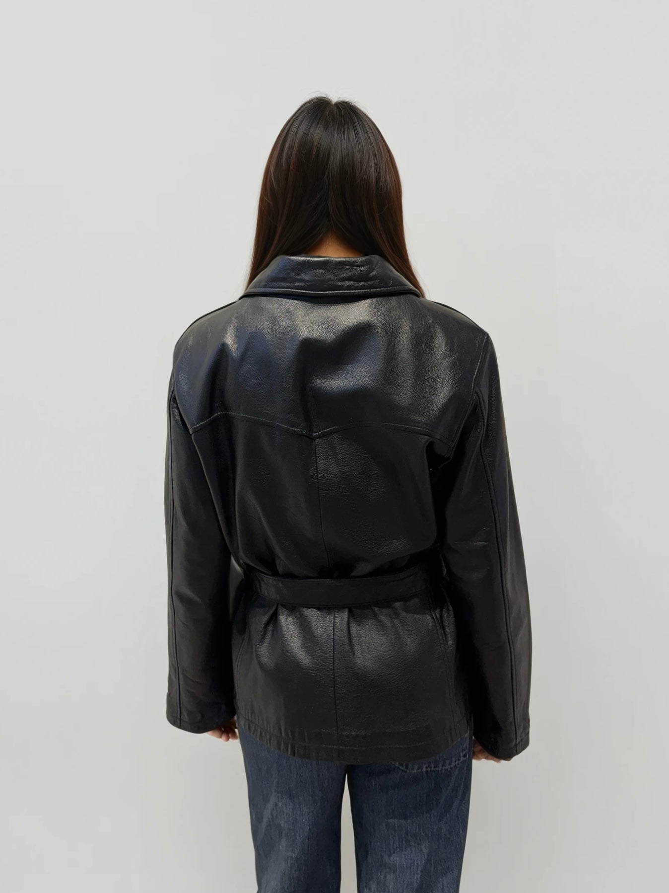 Black Leather Belted Jacket
