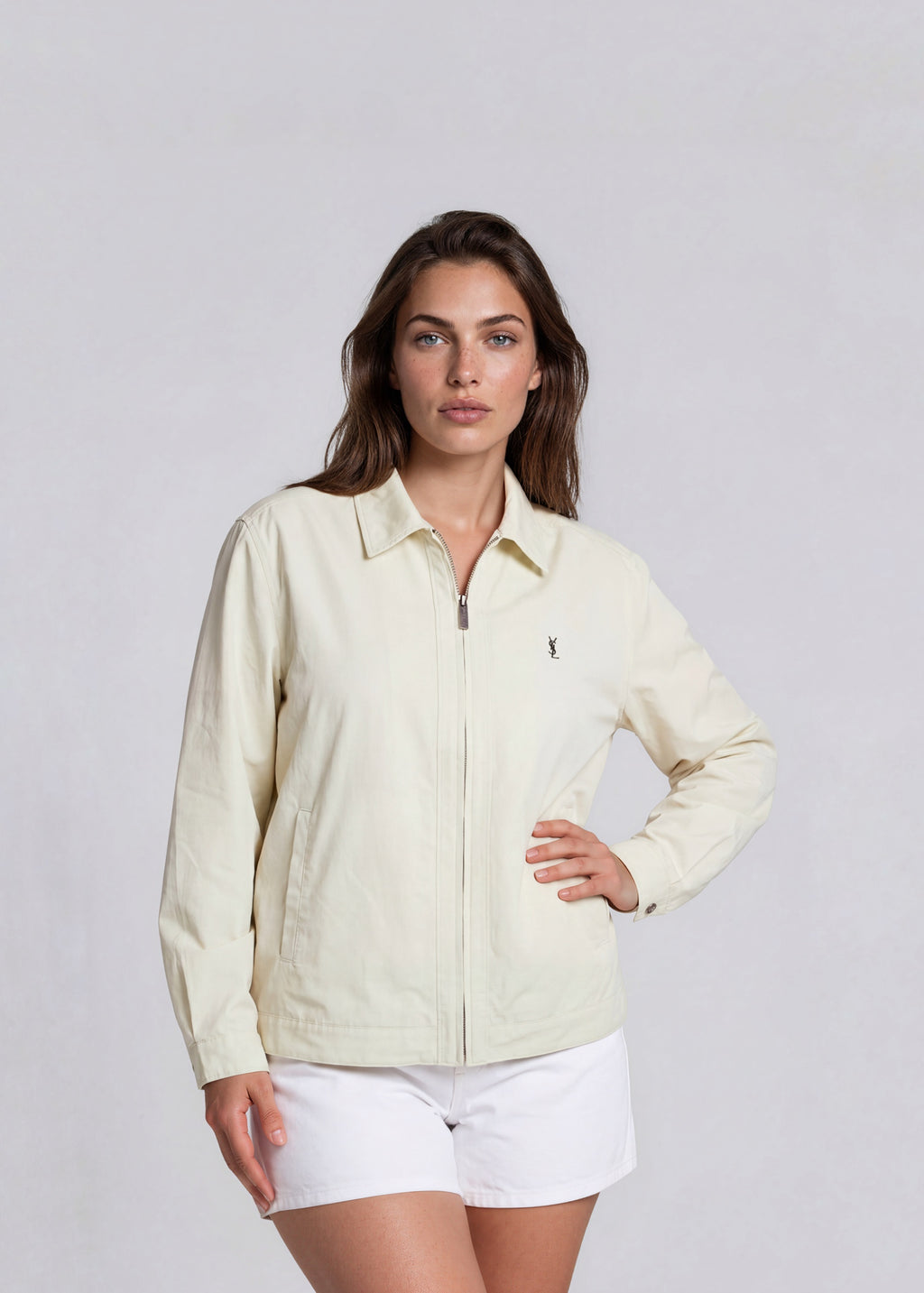 YSL Pale Green Collared Bomber