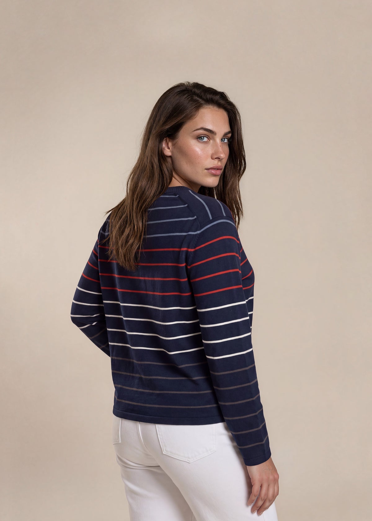 YSL Navy and Burgundy Striped Crewneck Sweater