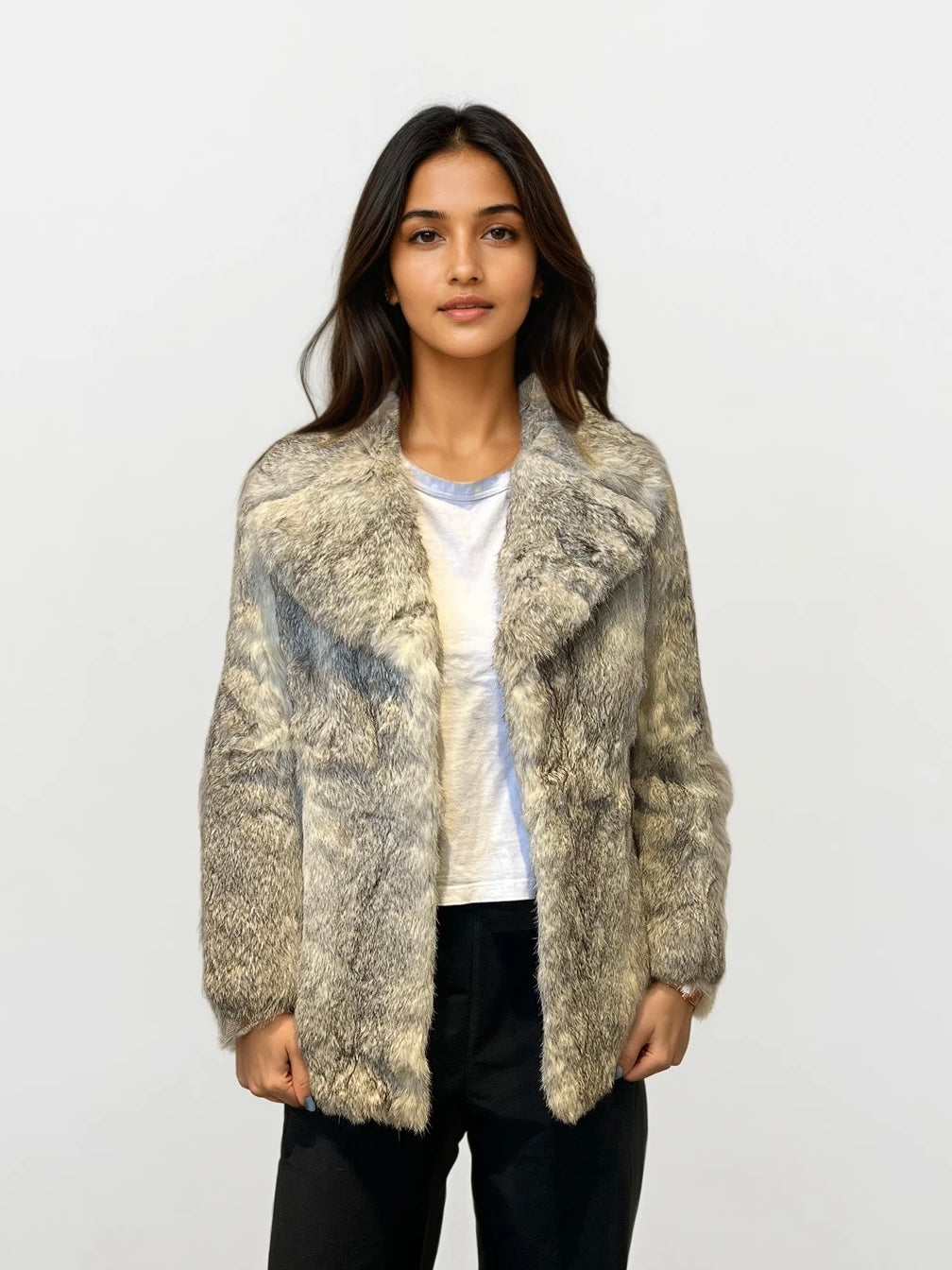 Grey and White Fur Coat