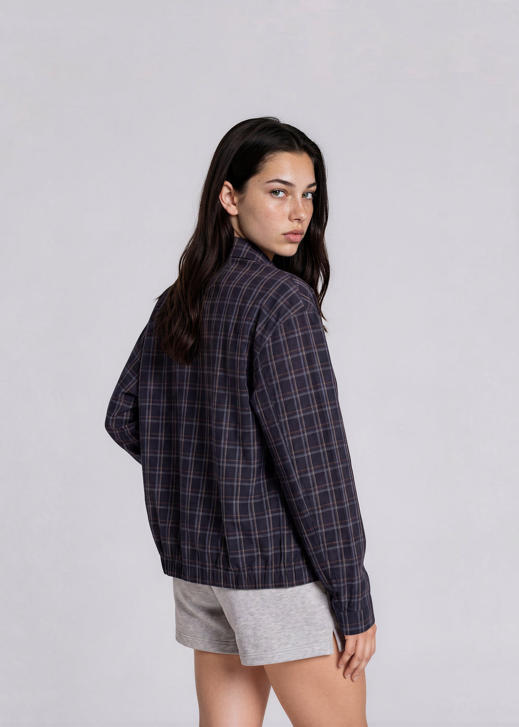 YSL Navy Plaid Collared Bomber