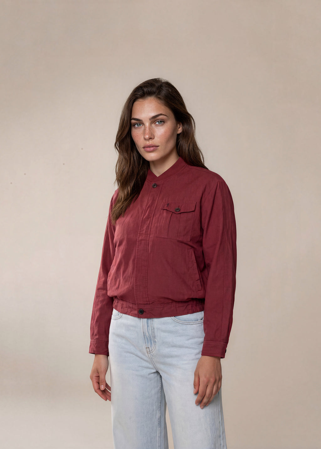 YSL Red Single Pocket Knit Collar Bomber