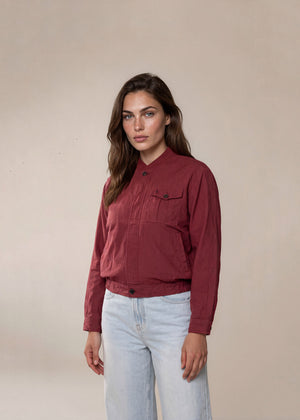 YSL Red Single Pocket Knit Collar Bomber