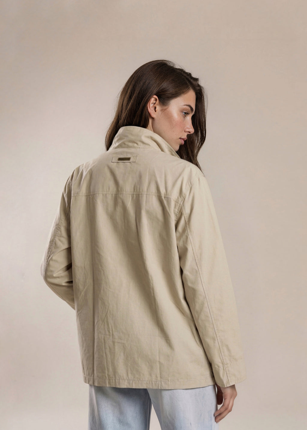 YSL Tan Windbreaker Zip Bomber with Button Detail