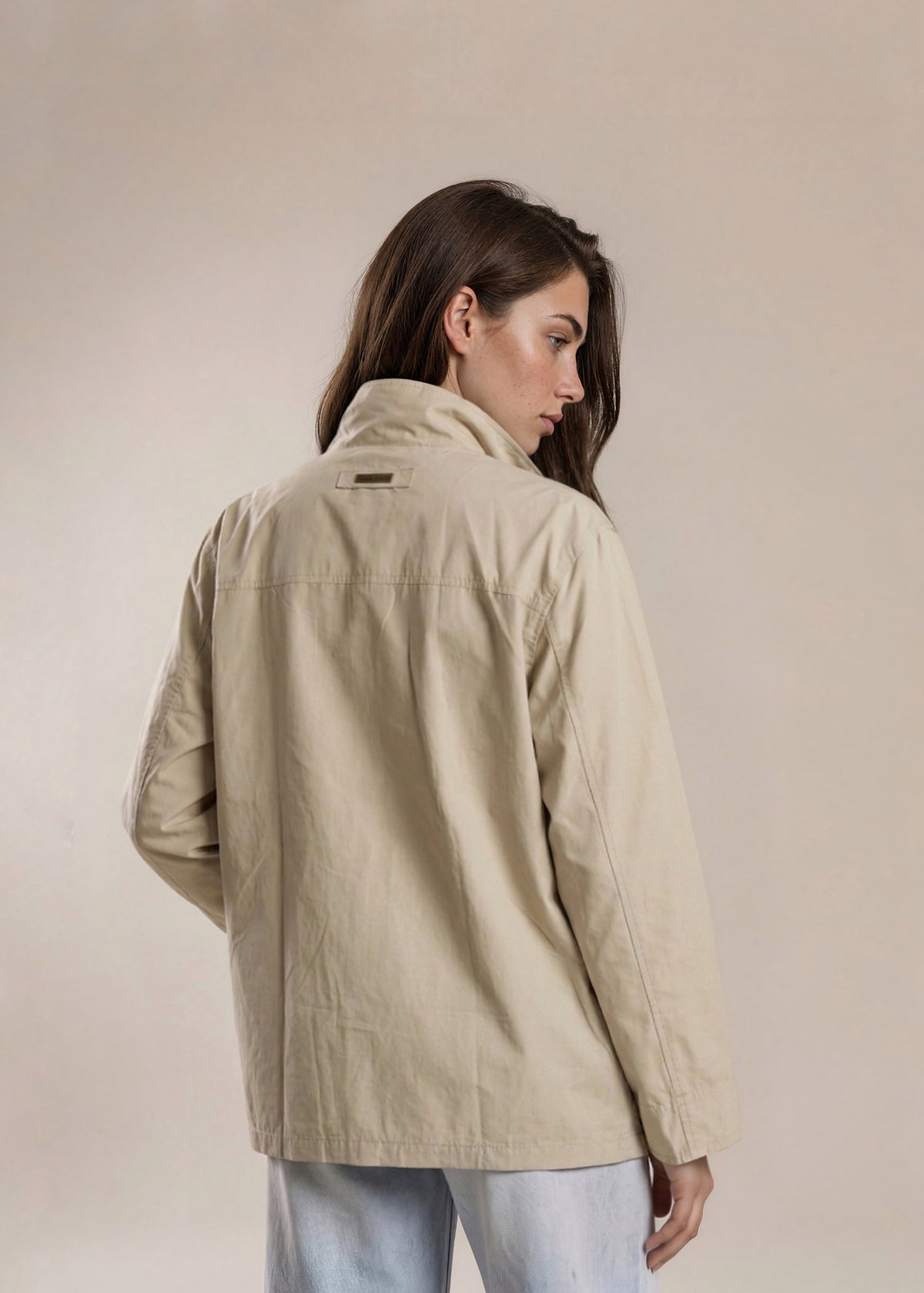 YSL Tan Windbreaker Zip Bomber with Button Detail