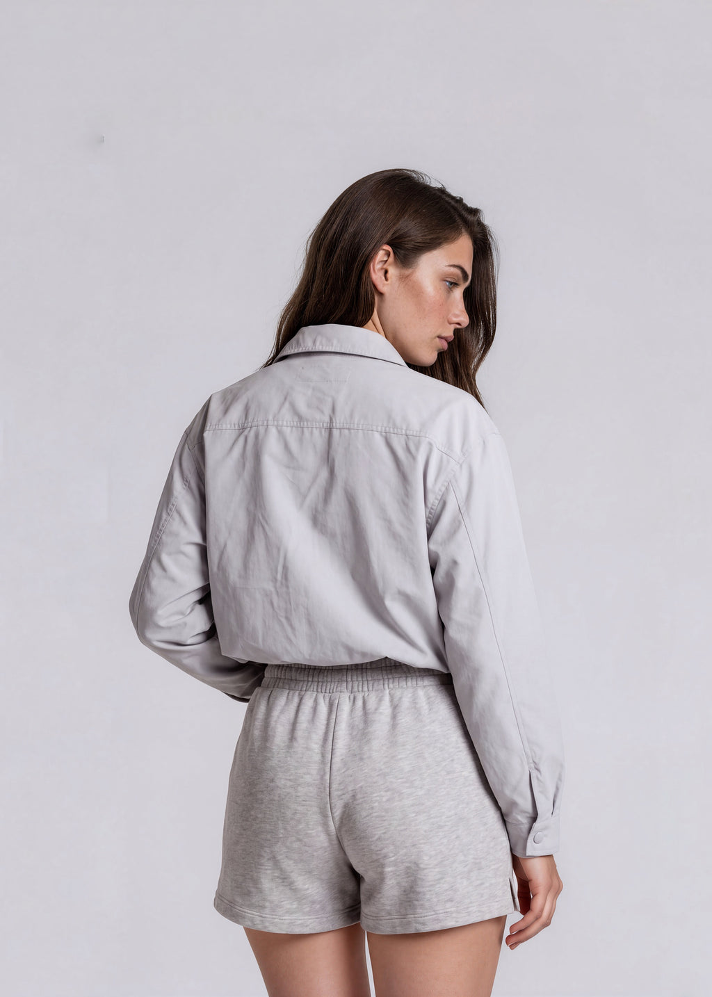 YSL Light Grey Collared Bomber with Cobalt Logo