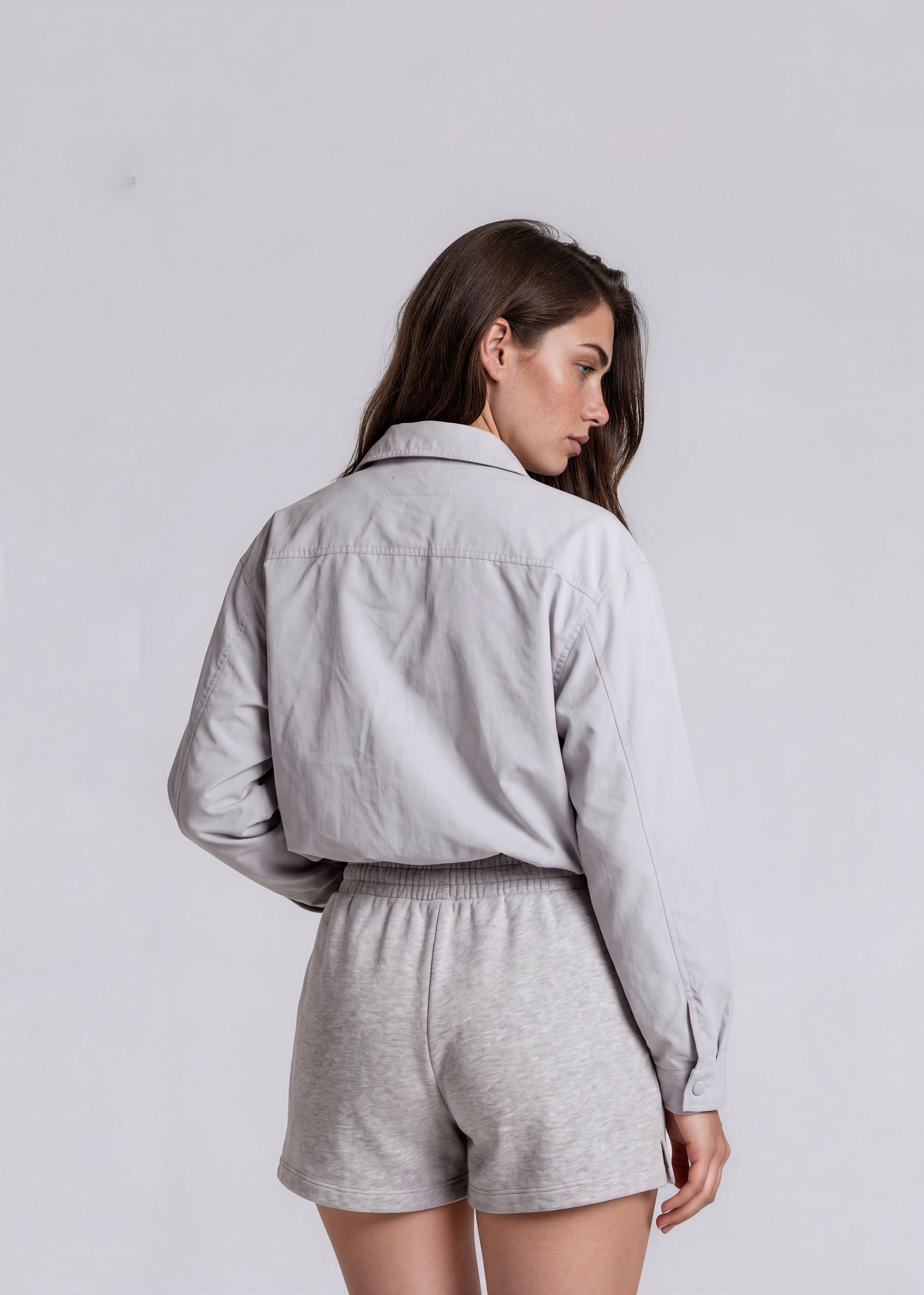 YSL Light Grey Collared Bomber with Cobalt Logo