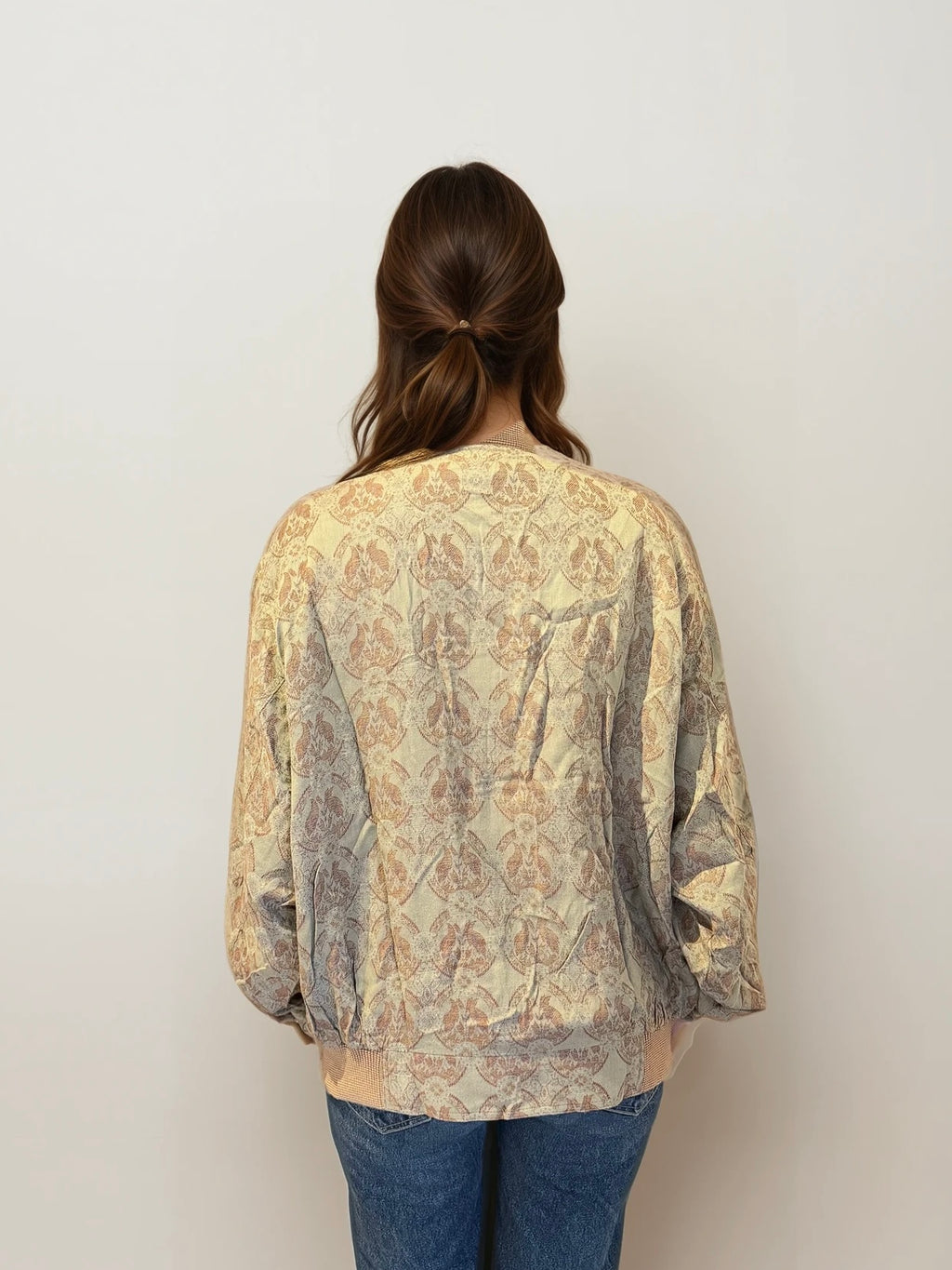 YSL Tan and Red Patterned Bomber