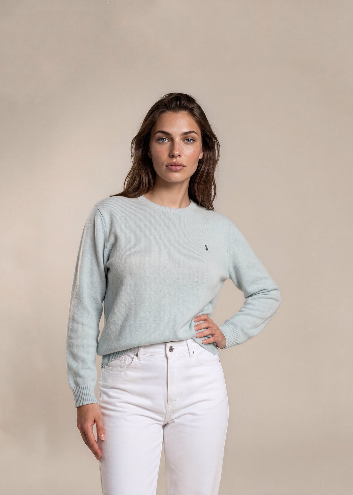YSL Grey Crewneck Sweater with Black Logo