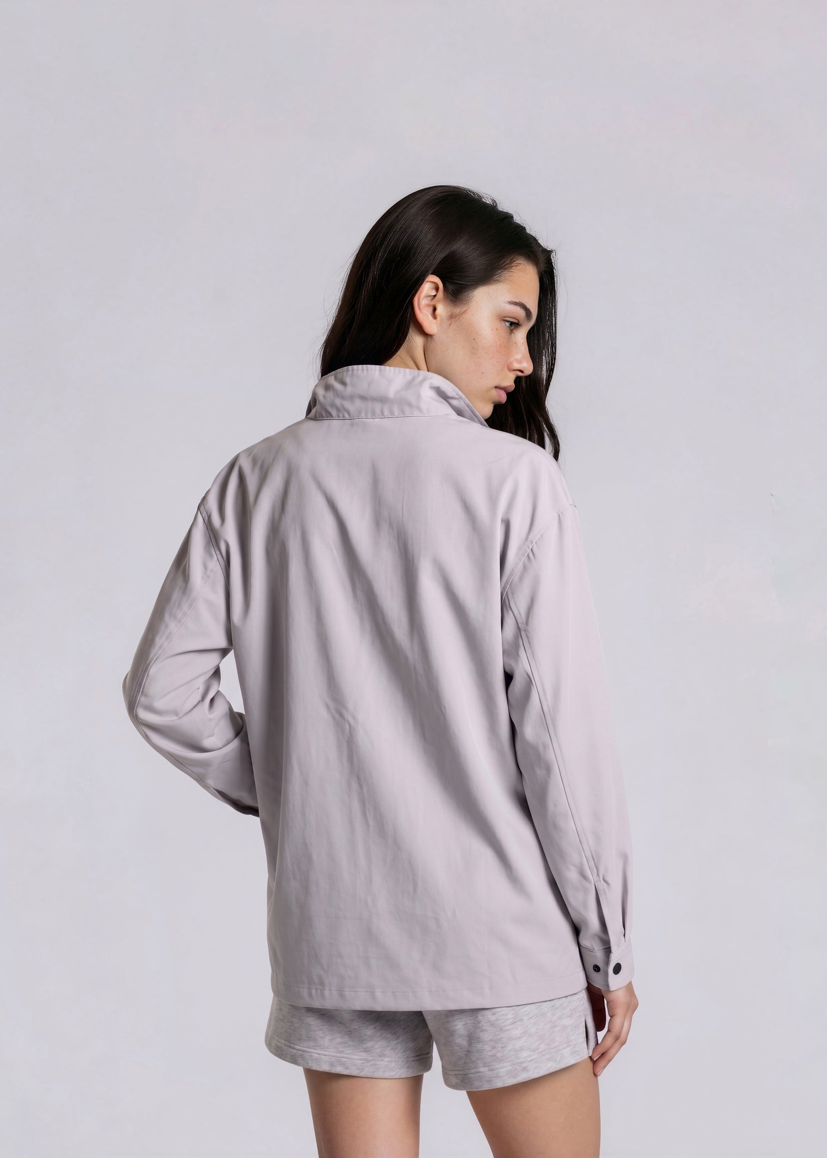 YSL Light Grey Windbreaker Bomber with Navy Logo