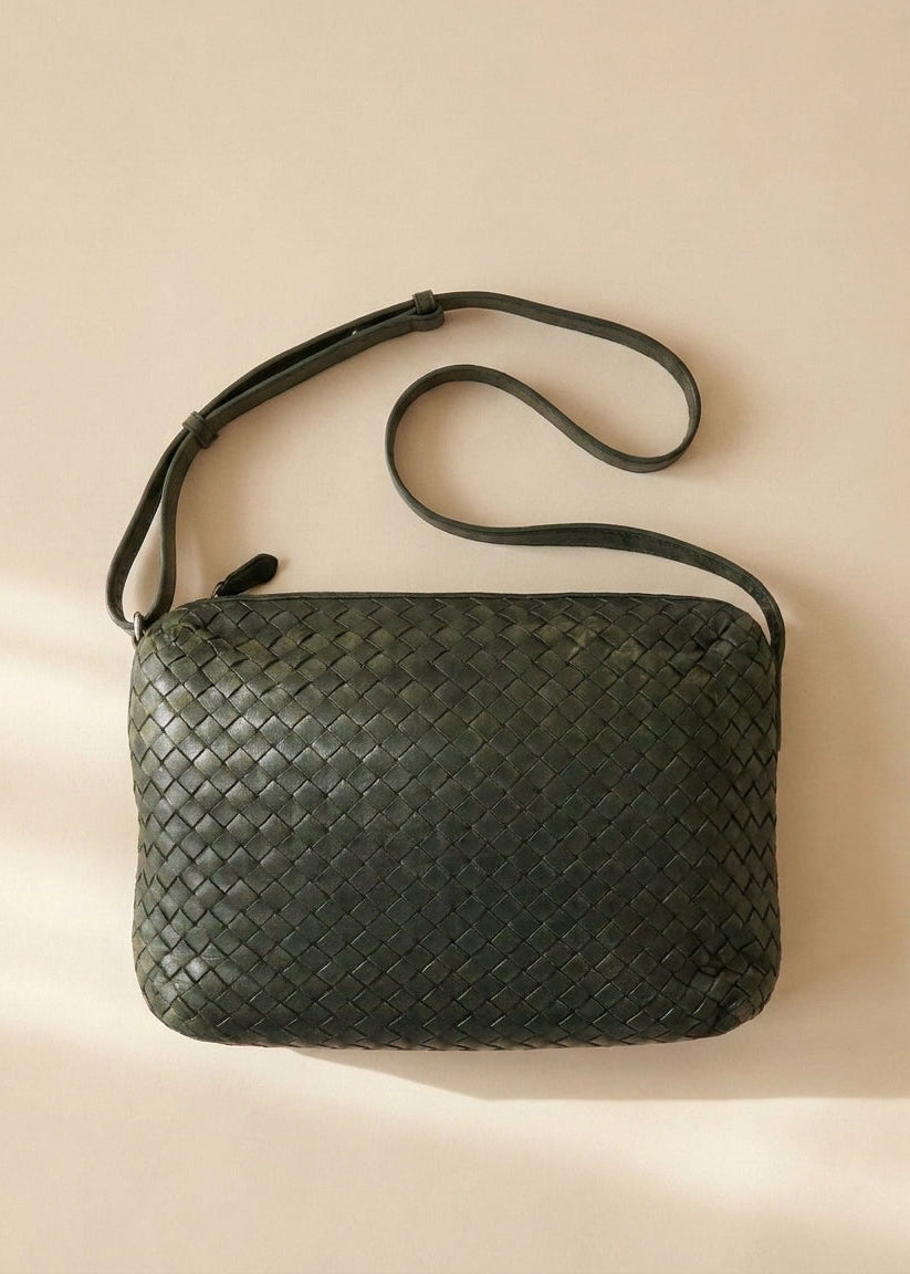 Bottega Veneta Intrecciato Dark Green Shoulder Bag